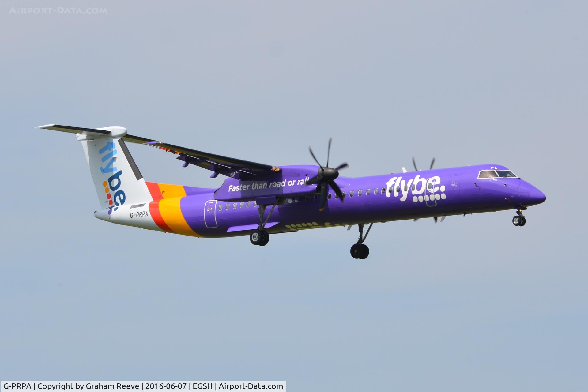 G-PRPA, 2008 De Havilland Canada DHC-8-402 Dash 8 C/N 4187, Landing at Norwich.