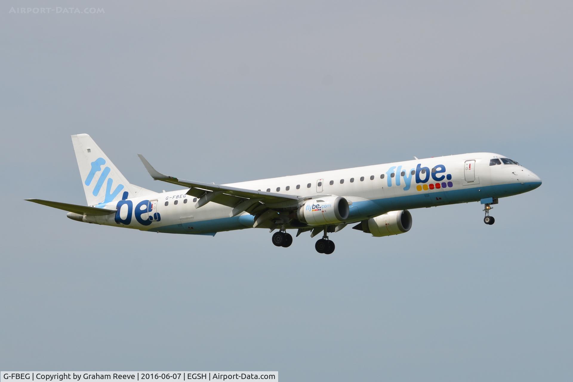 G-FBEG, 2007 Embraer 195LR (ERJ-190-200LR) C/N 19000120, Landing at Norwich.