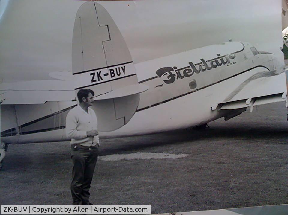 ZK-BUV, 1942 Lockheed 18-56 Lodestar Lodestar C/N 18-2152, This is a photo of my father and his lovely topdressing airplane. Many happy visuals of him with this baby. Taken at Napier airport where he operated out of for many years before he went to the DC-3.