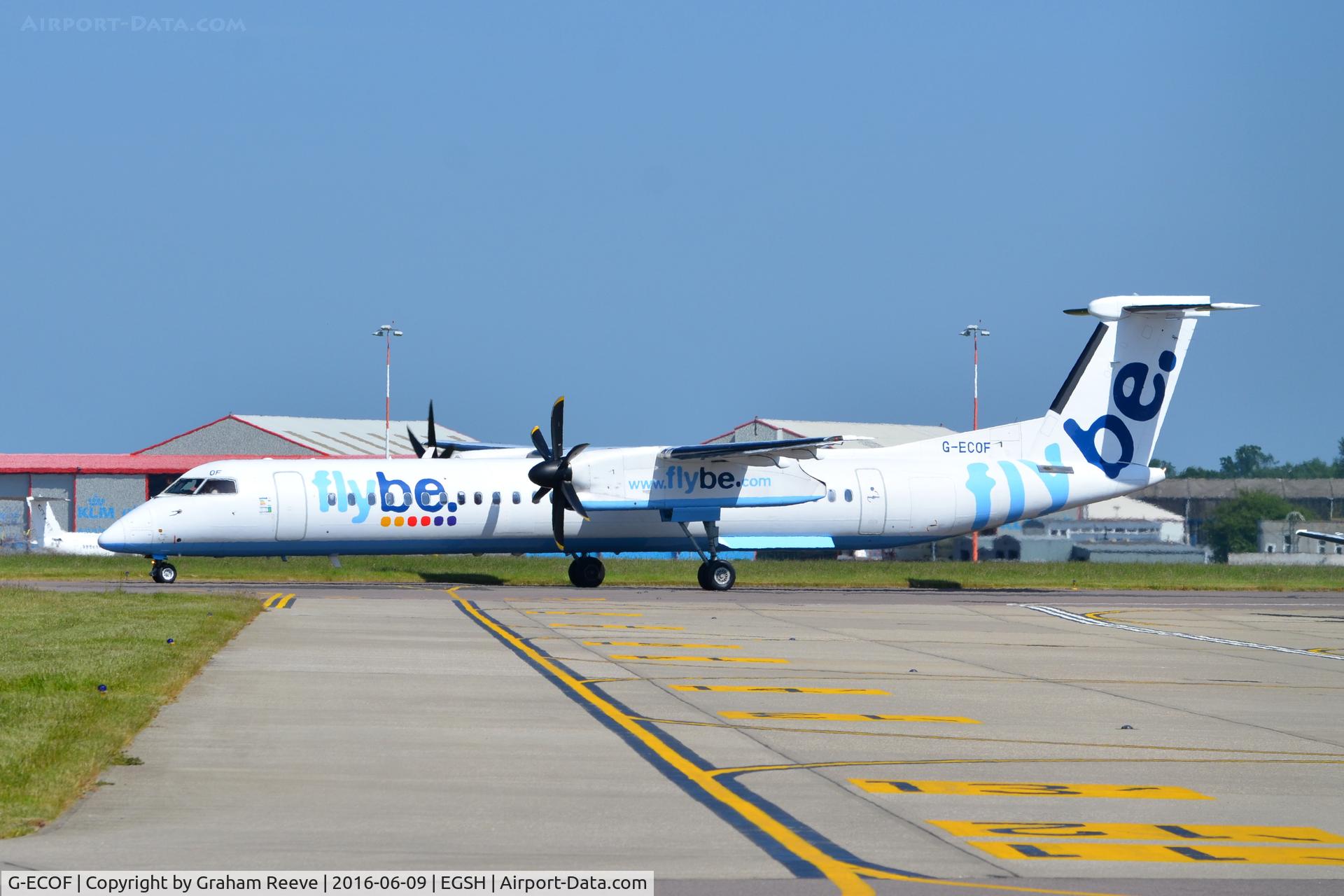 G-ECOF, 2008 De Havilland Canada DHC-8-402Q Dash 8 C/N 4216, About to depart from Norwich.