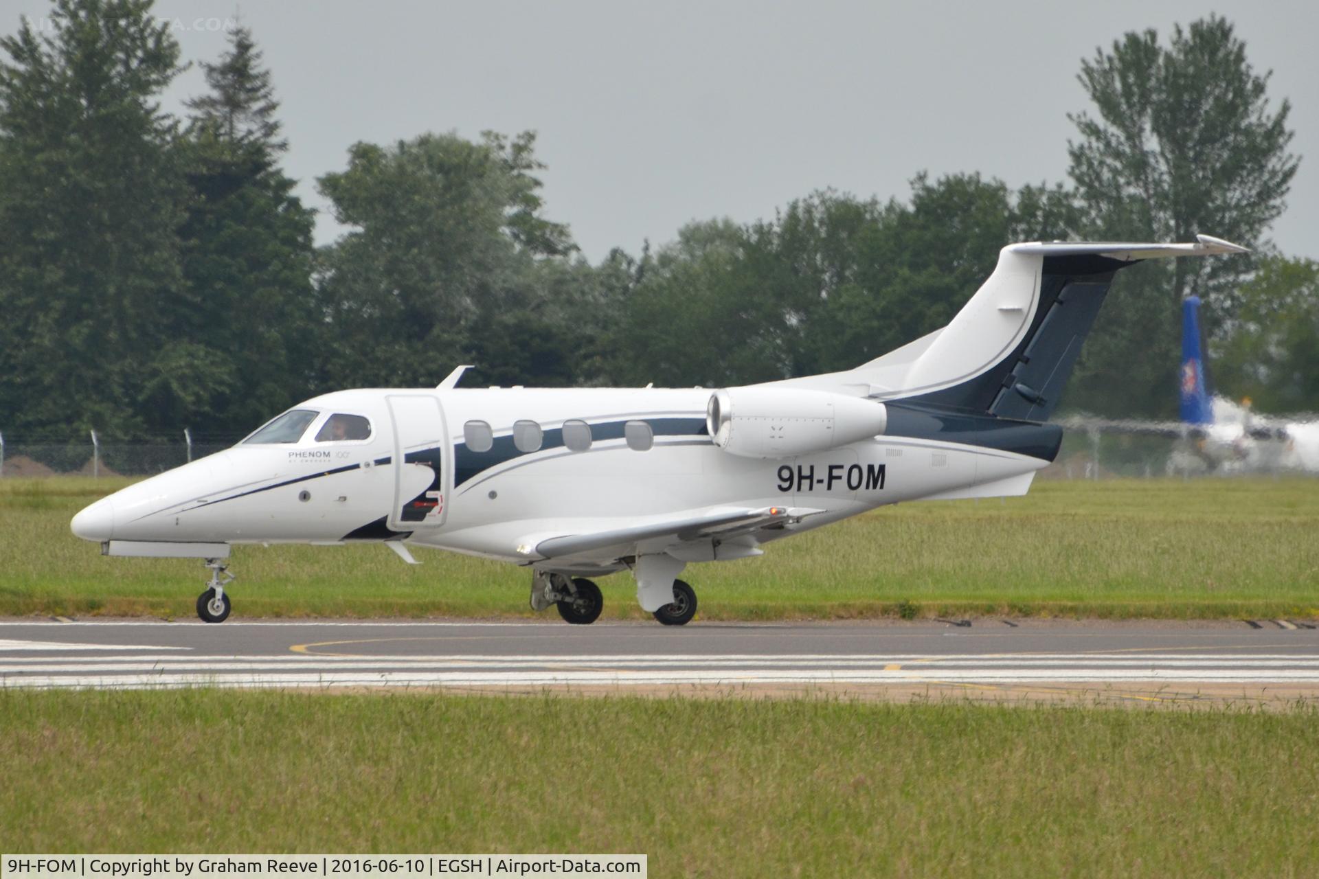 9H-FOM, 2009 Embraer EMB-500 Phenom 100 C/N 50000092, About to depart from Norwich.
