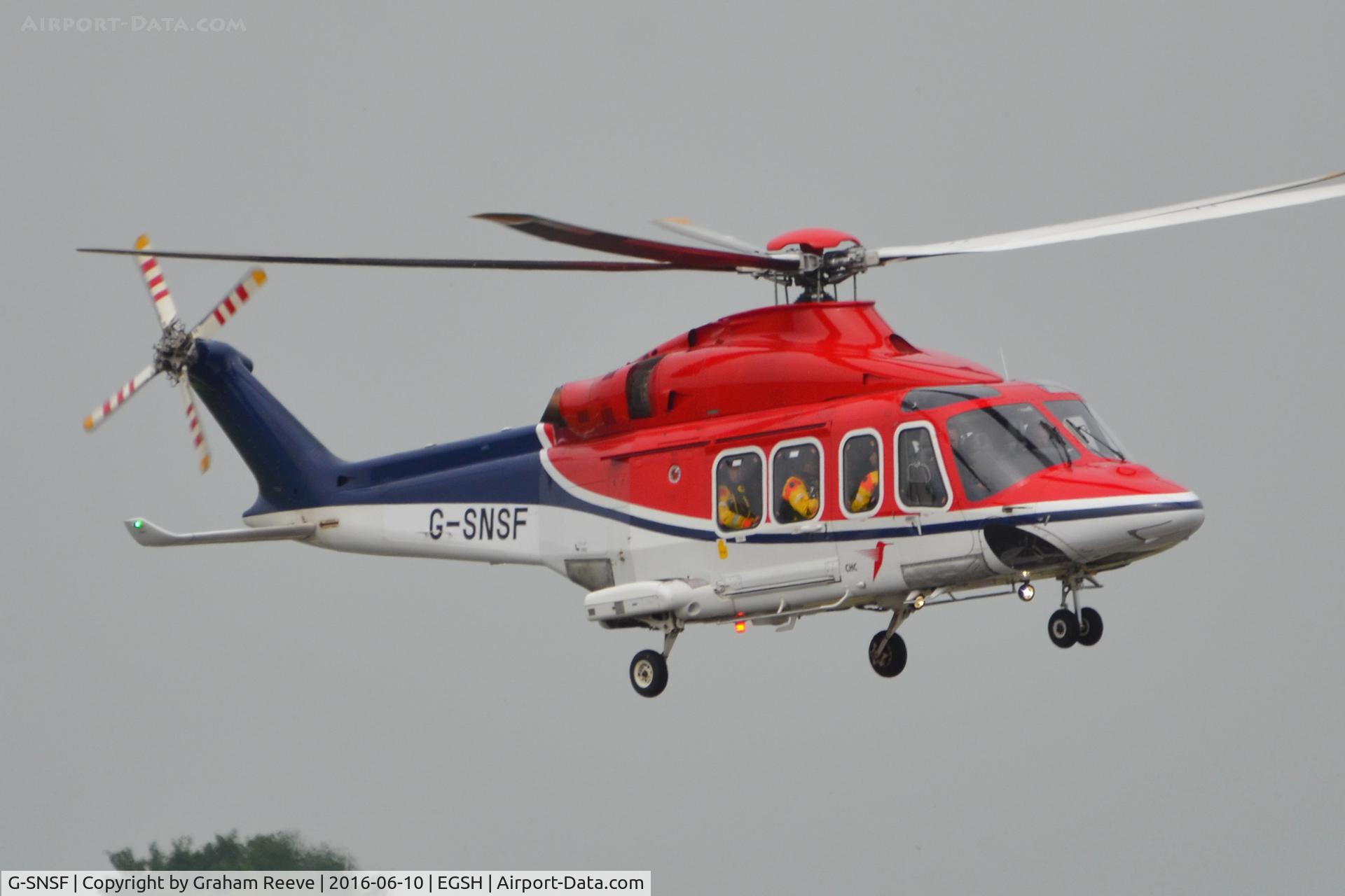 G-SNSF, 2012 AgustaWestland AW-139 C/N 31407, Landing at Norwich.