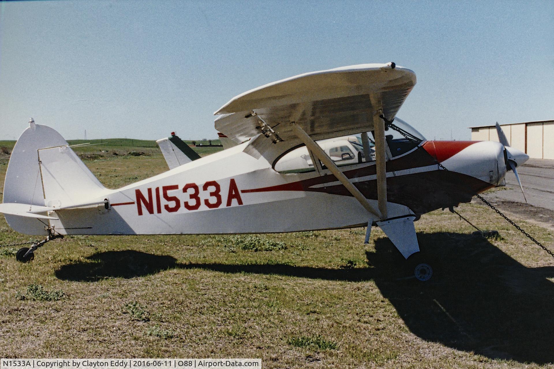 N1533A, 1951 Piper PA-20 Pacer C/N 20-729, Tripacer parked at the old Rio Vista Airport in California. 1991?