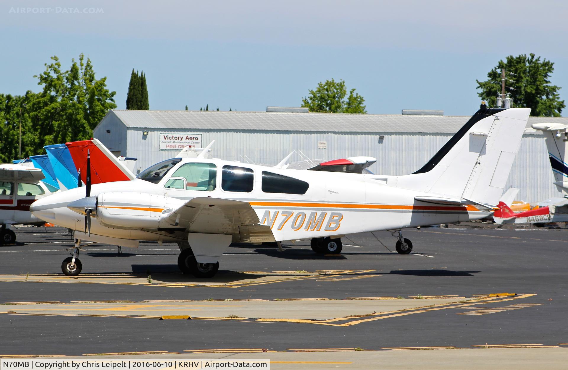 N70MB, 1968 Beech 95-B55 (T42A) Baron C/N TC-1193, California-based 1968 Beechcraft Baron 55 parked on the Nice Air helipads a few hours before departure at Reid Hillview Airport, San Jose, CA.