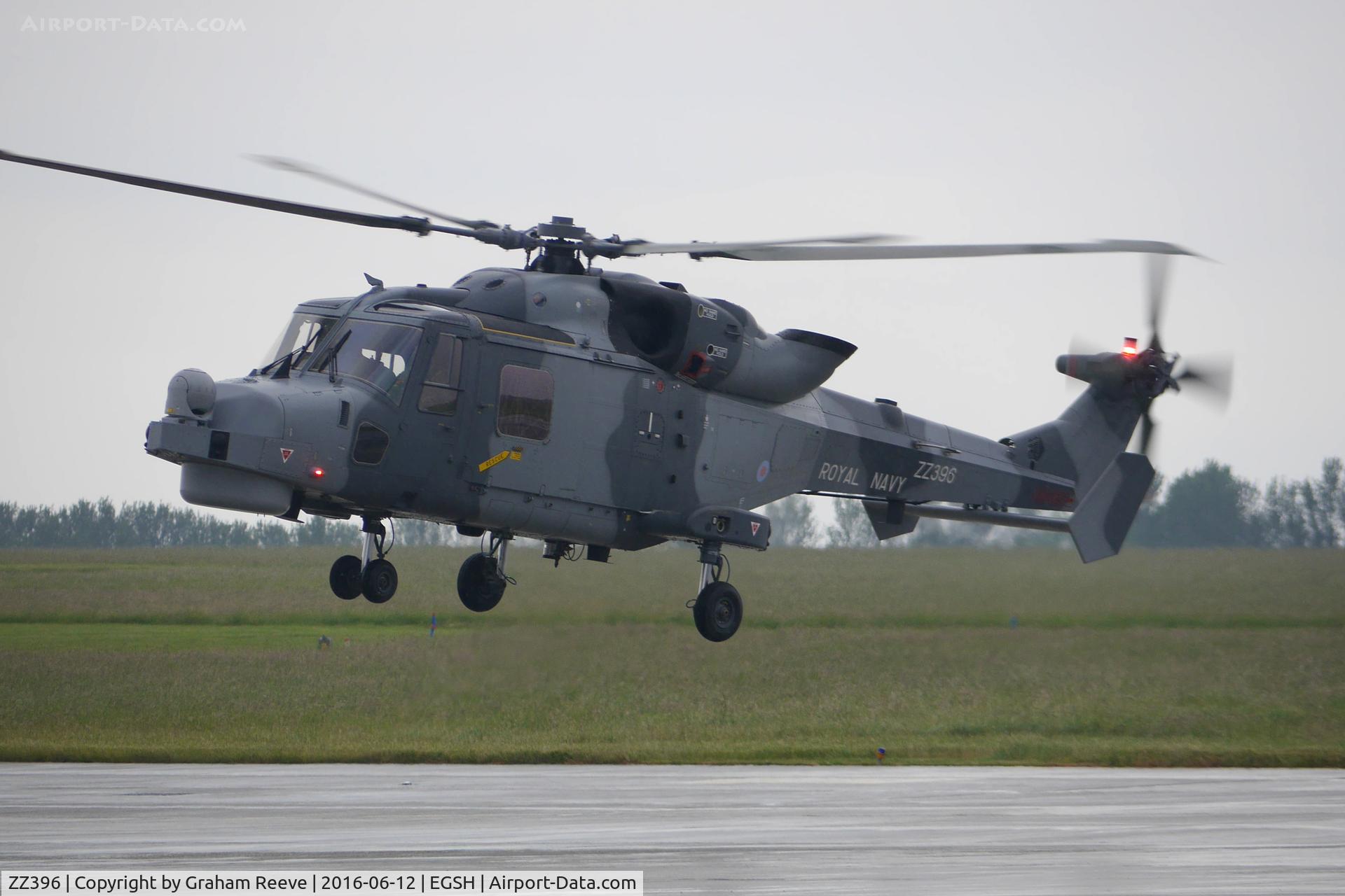 ZZ396, 2012 AgustaWestland AW-159 Wildcat HMA.2 C/N 481, Landing at Norwich on a wet day.
