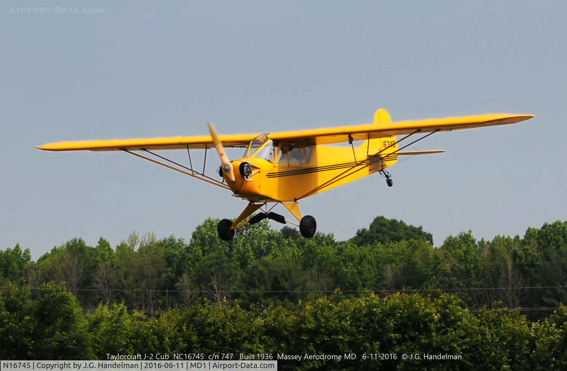 N16745, 1936 Taylor J-2 Cub C/N 747, At Massey Aerodrome MD.