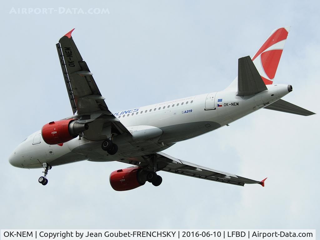 OK-NEM, 2008 Airbus A319-112 C/N 3406, Czech Airlines 6430 from Bratislava airport landing 23 for Eurofoot 2016.