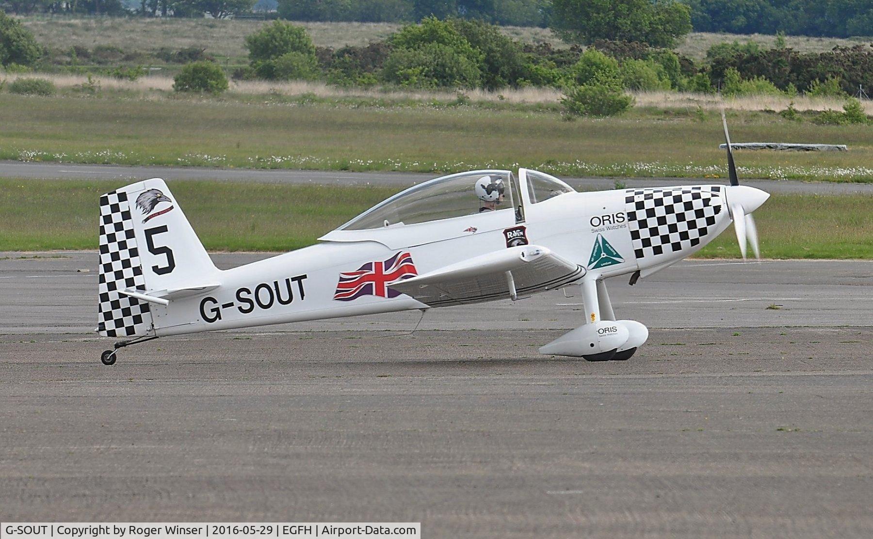 G-SOUT, 2006 Vans RV-8 C/N PFA 303-13295, Visiting RV-8 of Team Raven in markings for the 2016 season with recenctly applied formation number as Raven 5.