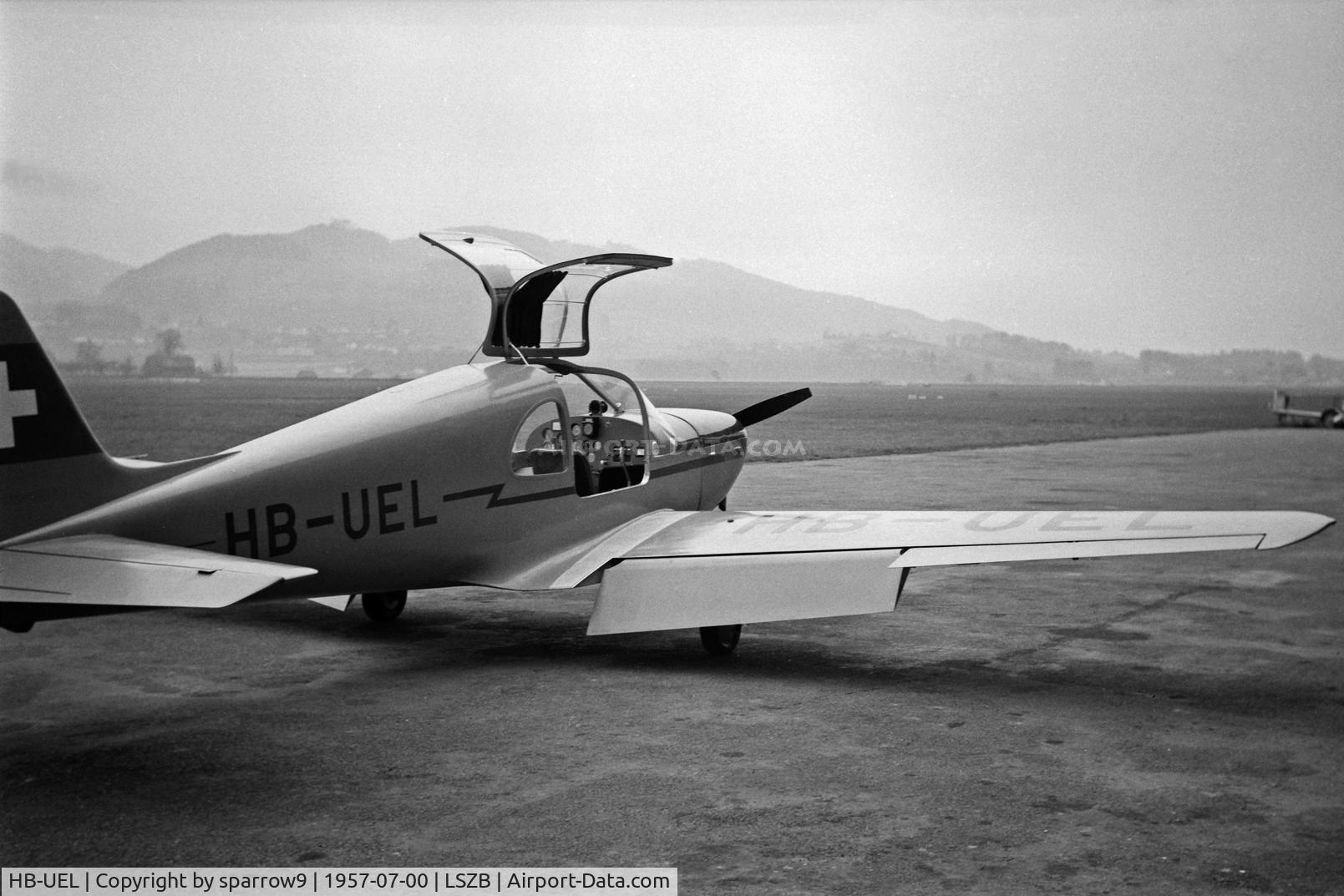 HB-UEL, Ambrosini F.7 Rondone II C/N 03, Seen at Berne during summer-holidays 1957.Scanned from 6x9 b+w-negative