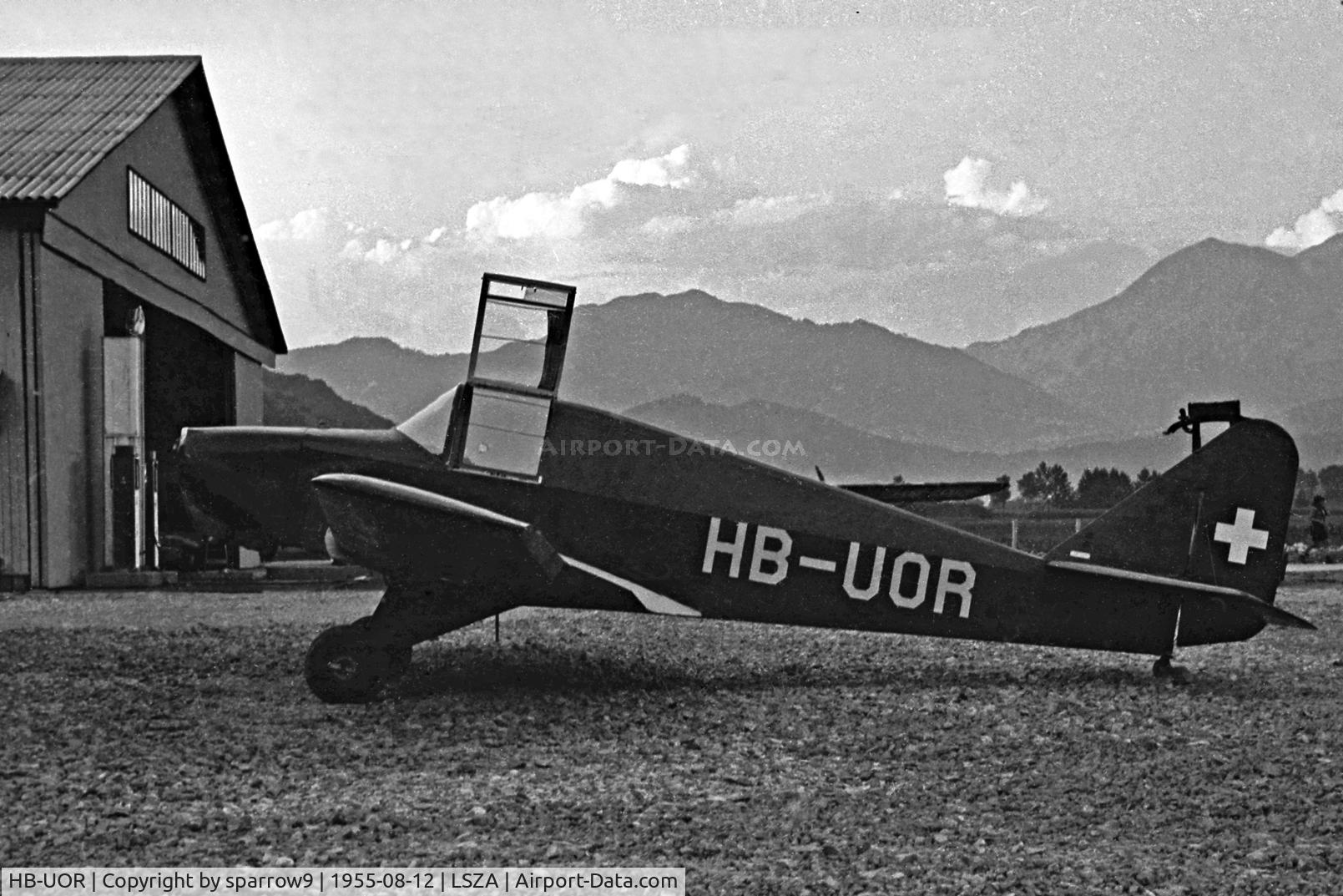 HB-UOR, Avia (Lombardi) FL3 C/N A-20, During some maintenance at Lugano-Agno 1955-09-12. HB-registered 1946-10-18 until 1963-06-11. Scanned from a 6x9cm b+w-negative.