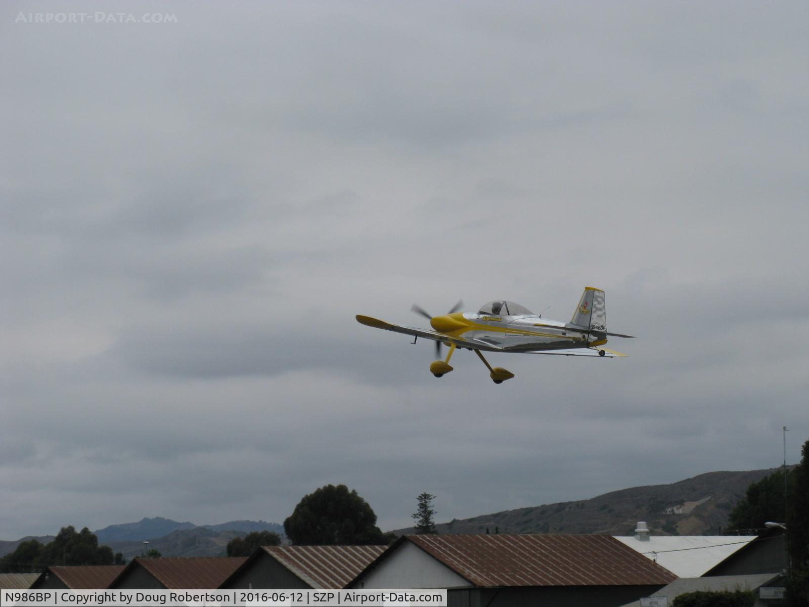 N986BP, 2013 Vans RV-4 C/N 4107, 2013 Stewart VAN's RV-4 'Banana Puddin', Lycoming O-320-D1A 160 Hp, initial takeoff climb today, Rwy 22