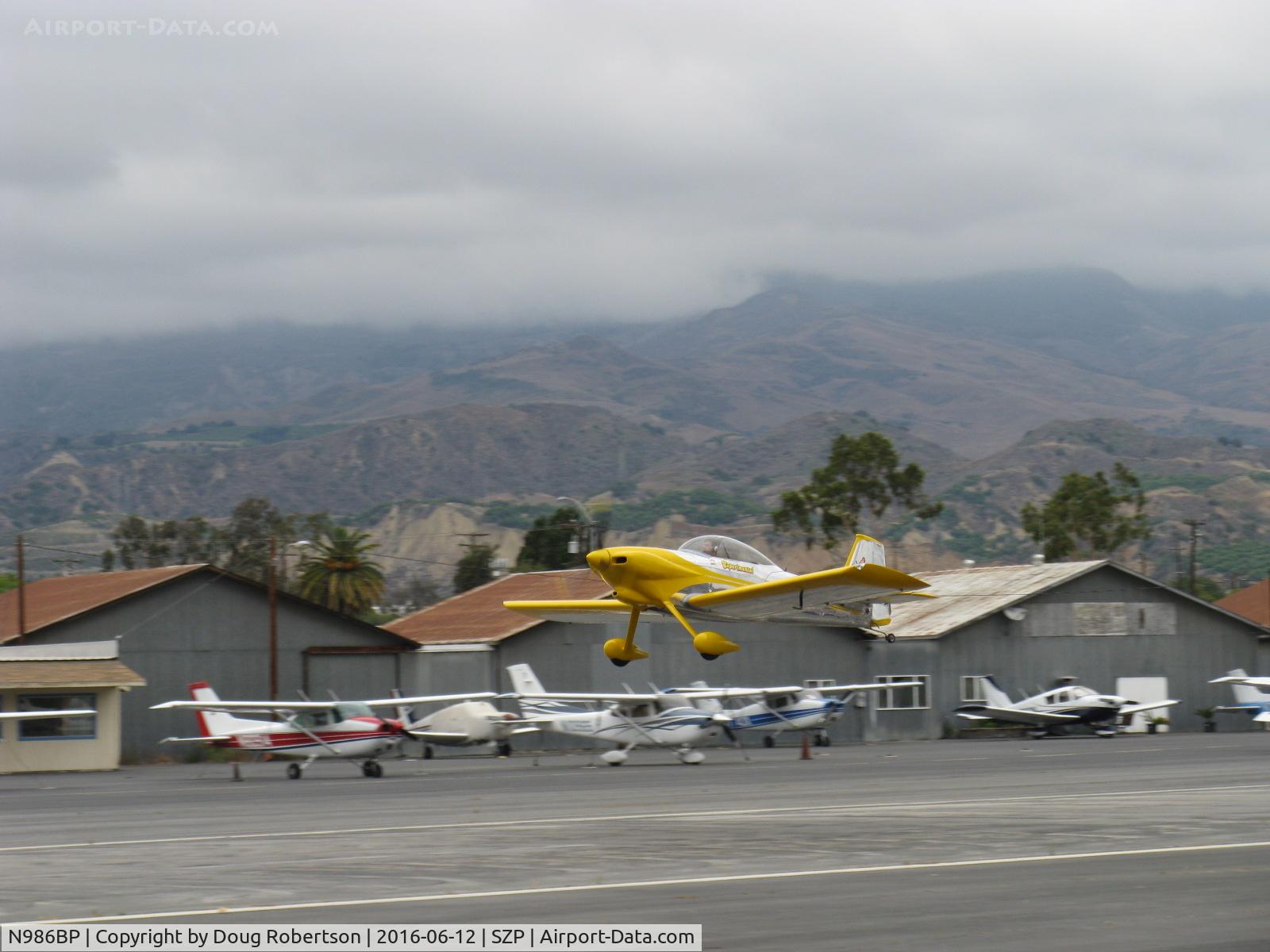 N986BP, 2013 Vans RV-4 C/N 4107, 2013 Stewart VAN's RV-4 'Banana Puddin', Lycoming O-320-D1A 160 Hp, initial takeoff climb today, Rwy 22