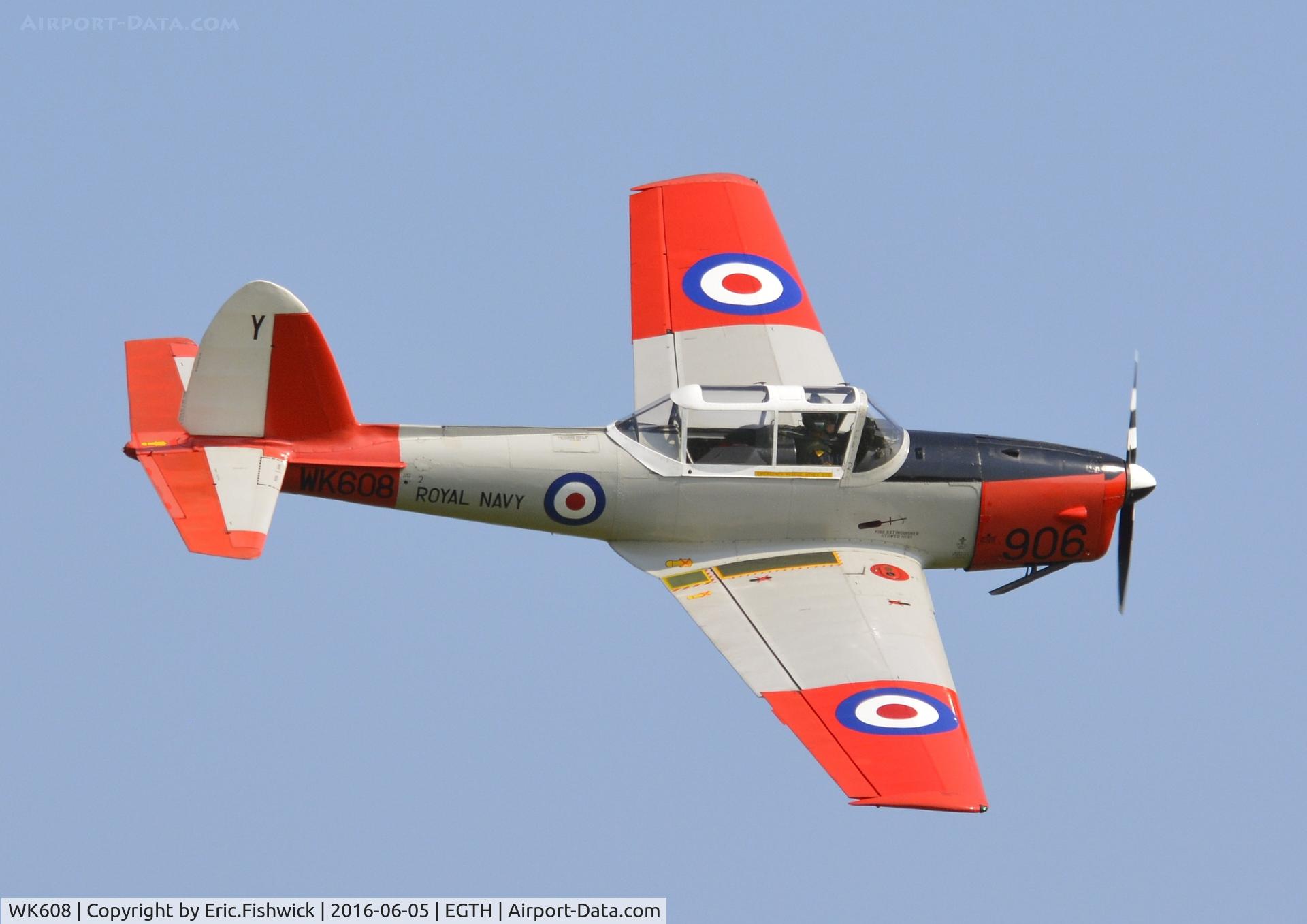 WK608, 1952 De Havilland DHC-1 Chipmunk T.10 C/N C1/0617, 42. WK608 in display mode at Shuttleworth Collection's 'Fly Navy,' June 2016.