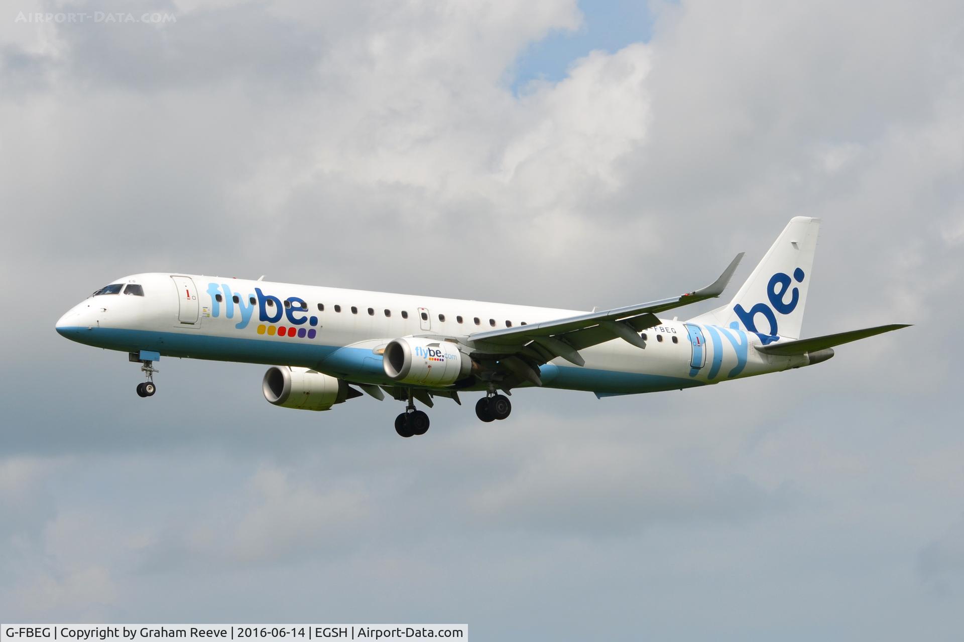 G-FBEG, 2007 Embraer 195LR (ERJ-190-200LR) C/N 19000120, Landing at Norwich.
