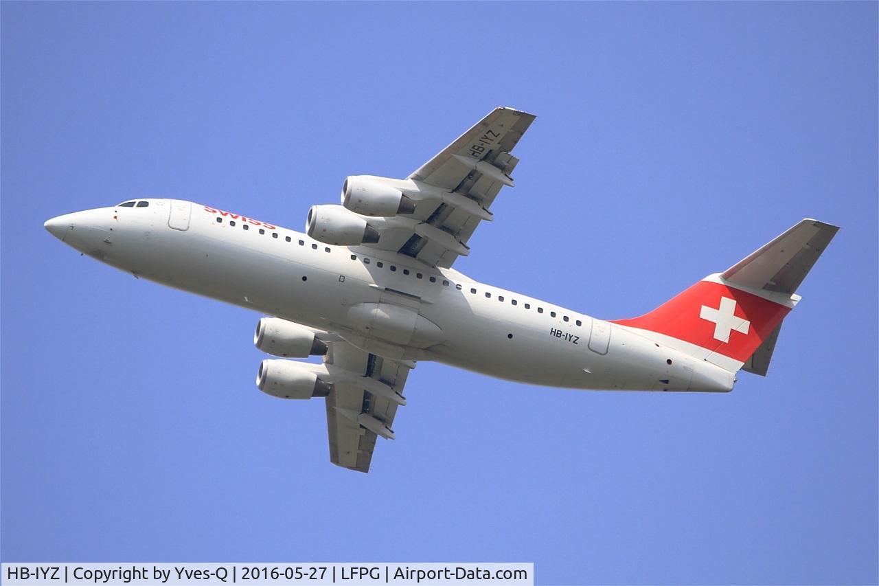HB-IYZ, 1998 British Aerospace Avro 146-RJ100 C/N 0338, British Aerospace RJ100, Take off rwy 27L, Roissy Charles De Gaulle airport (LFPG-CDG)