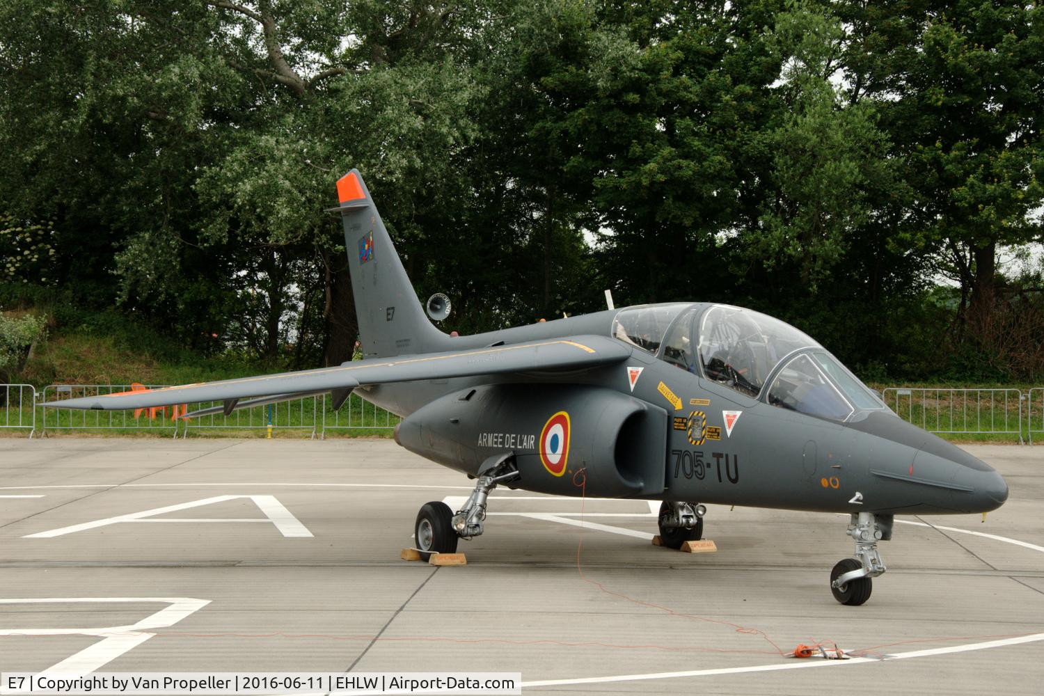 E7, Dassault-Dornier Alpha Jet E C/N E7, Alpha Jet E of the French Air Force during the open days 2016 at Leeuwarden air base, the Netherlands
