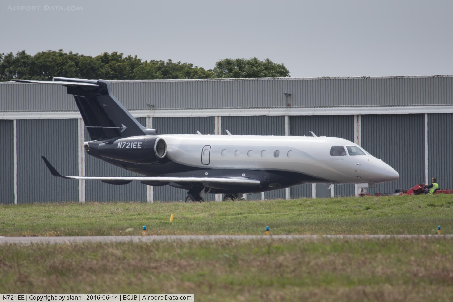 N721EE, 2016 Embraer EMB-550 Legacy 500 C/N 55000046, Being lined up for an engine test at Guernsey. Long distance shot with some heat haze, unfortunately