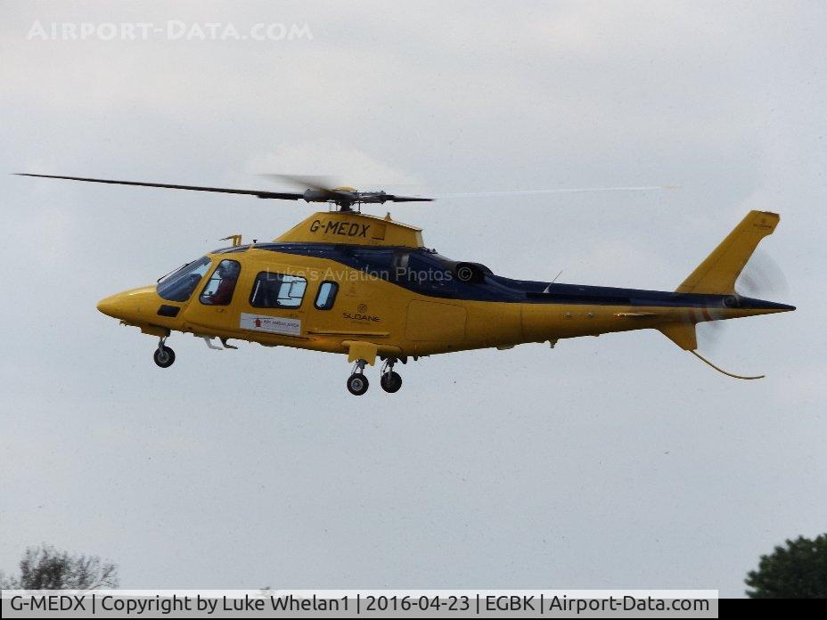 G-MEDX, 2008 Agusta A-109E Power C/N 11745, Landing at Sywell to refuel.