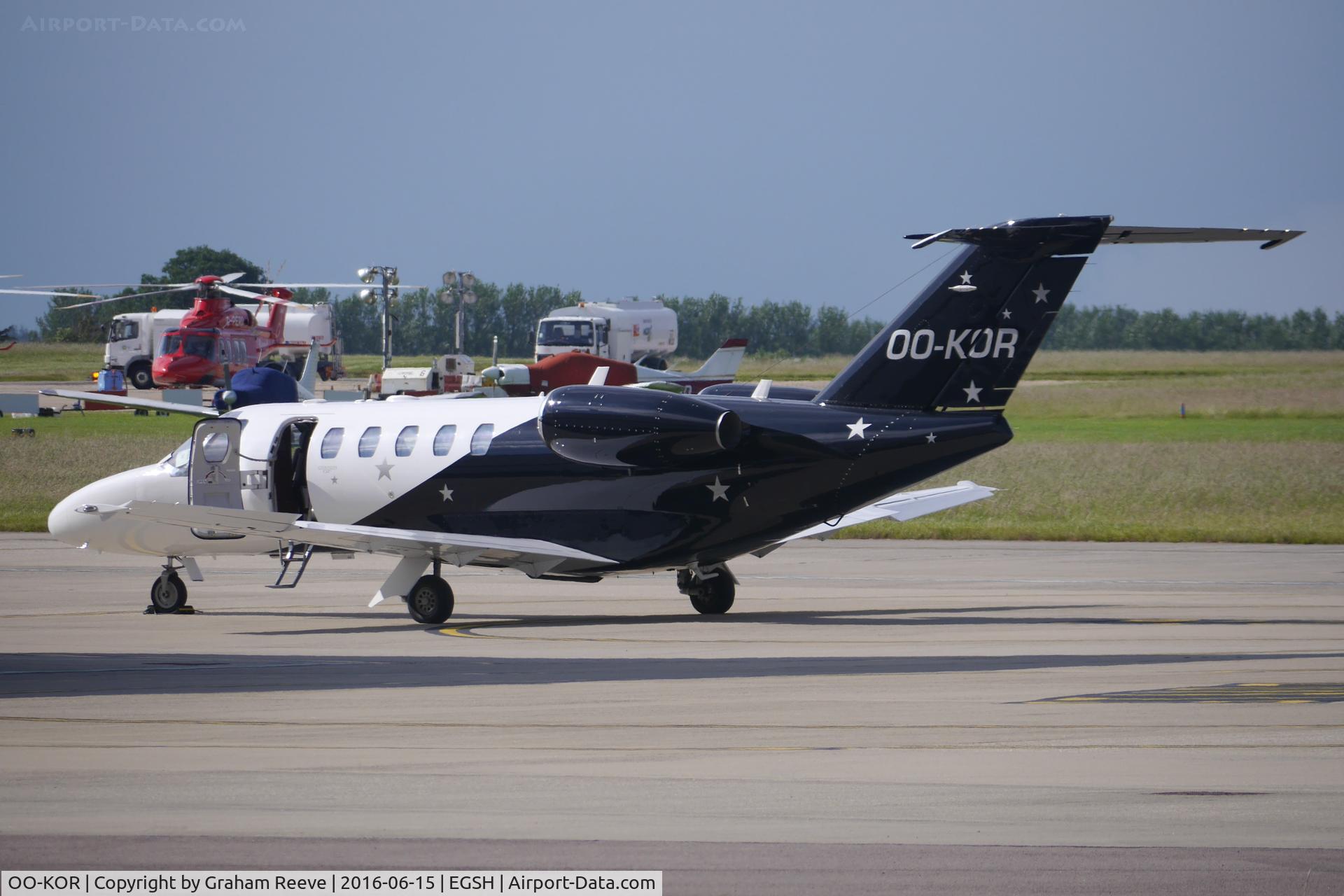 OO-KOR, 2011 Cessna 525A CitationJet CJ2+ C/N 525A-0485, Parked at Norwich.