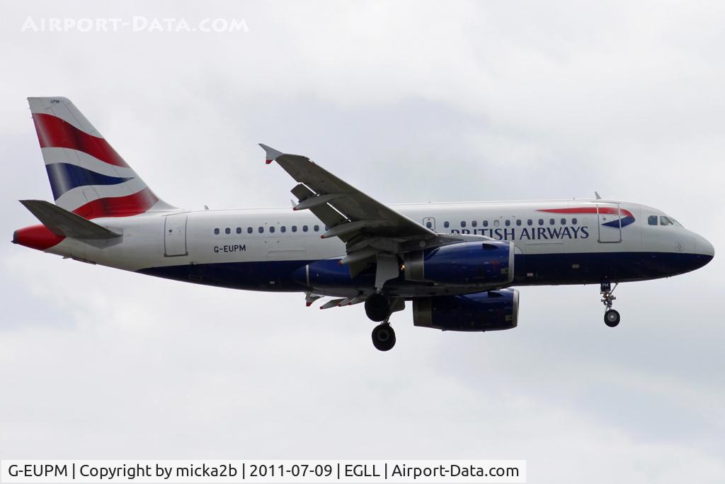 G-EUPM, 2000 Airbus A319-131 C/N 1258, Landing. Scrapped in January 2024.
