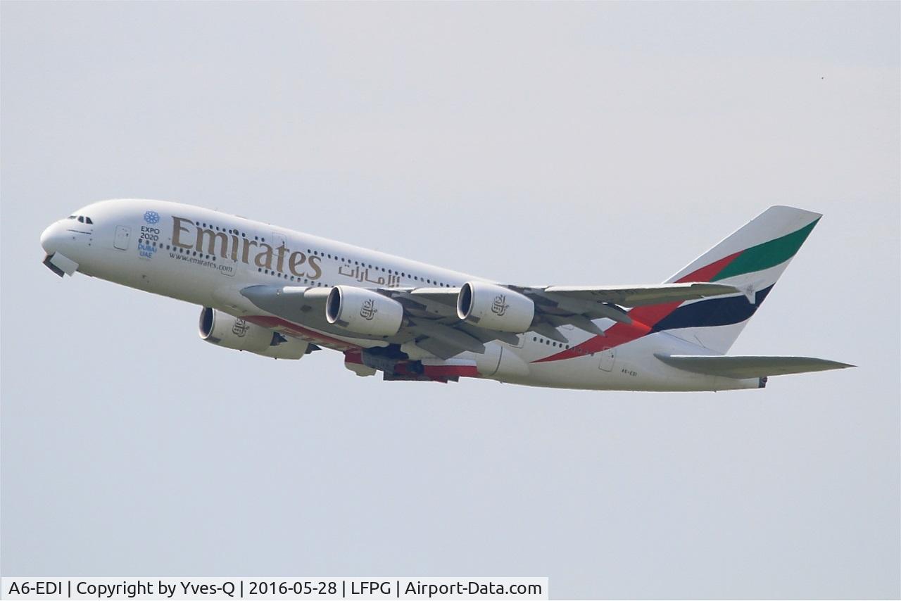 A6-EDI, 2009 Airbus A380-861 C/N 028, Airbus A380-861, Take off rwy 08L, Roissy Charles De Gaulle airport (LFPG-CDG)