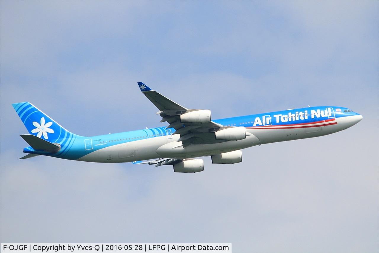 F-OJGF, 2001 Airbus A340-313 C/N 385, Airbus A340-313, Take off rwy 06R, Roissy Charles De Gaulle airport (LFPG-CDG)