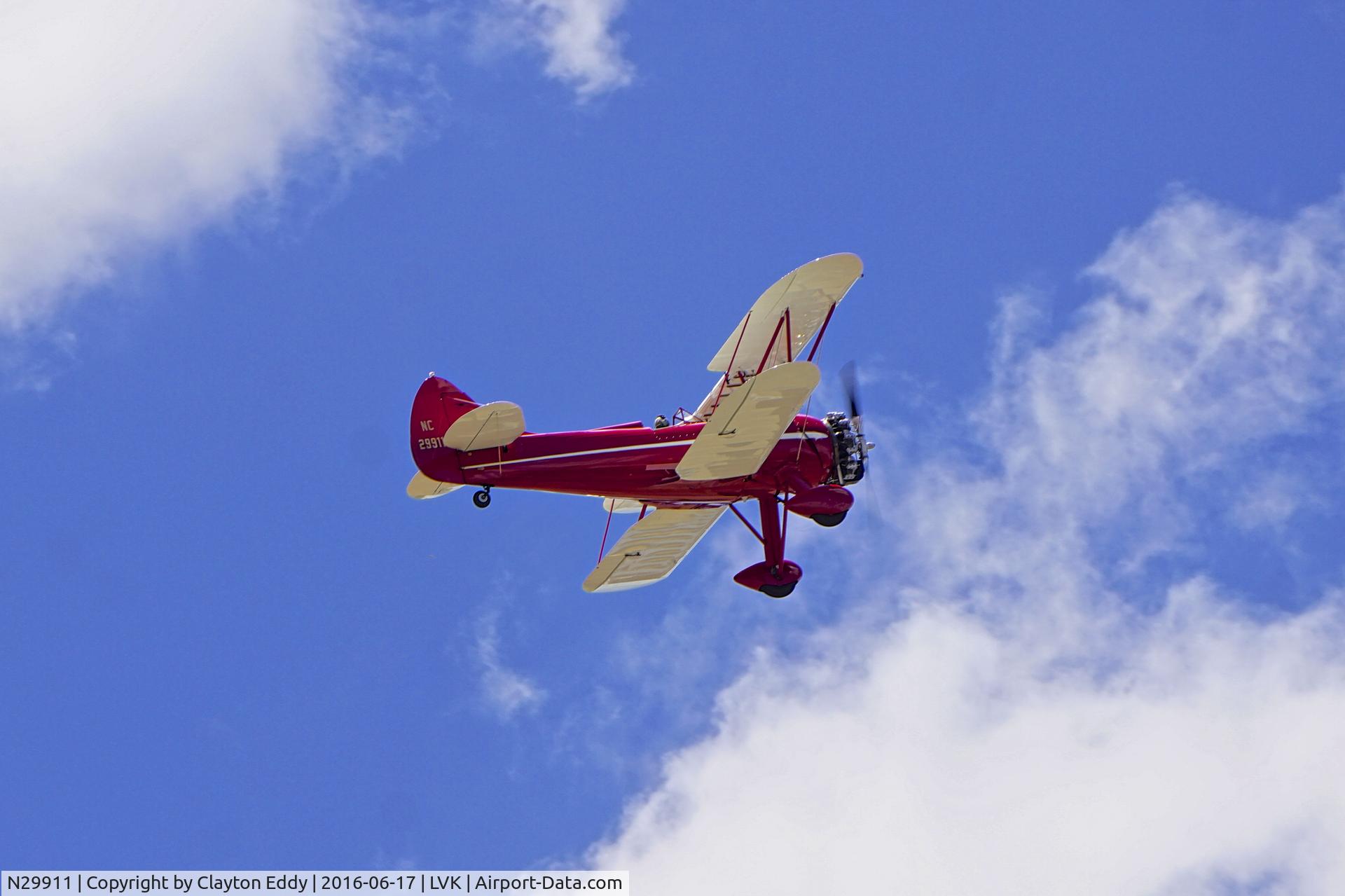 N29911, 1940 Waco UPF-7 C/N 5408, Waco departing Livermore Airport.