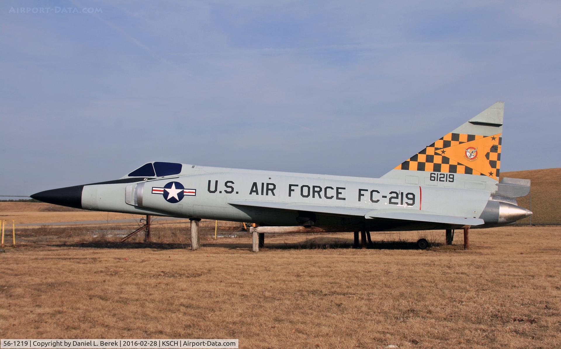 56-1219, 1956 Convair F-102A Delta Dagger C/N 8-10-351, This superannuated Delta Dagger shows off her recognizable profile on a winter's evening.