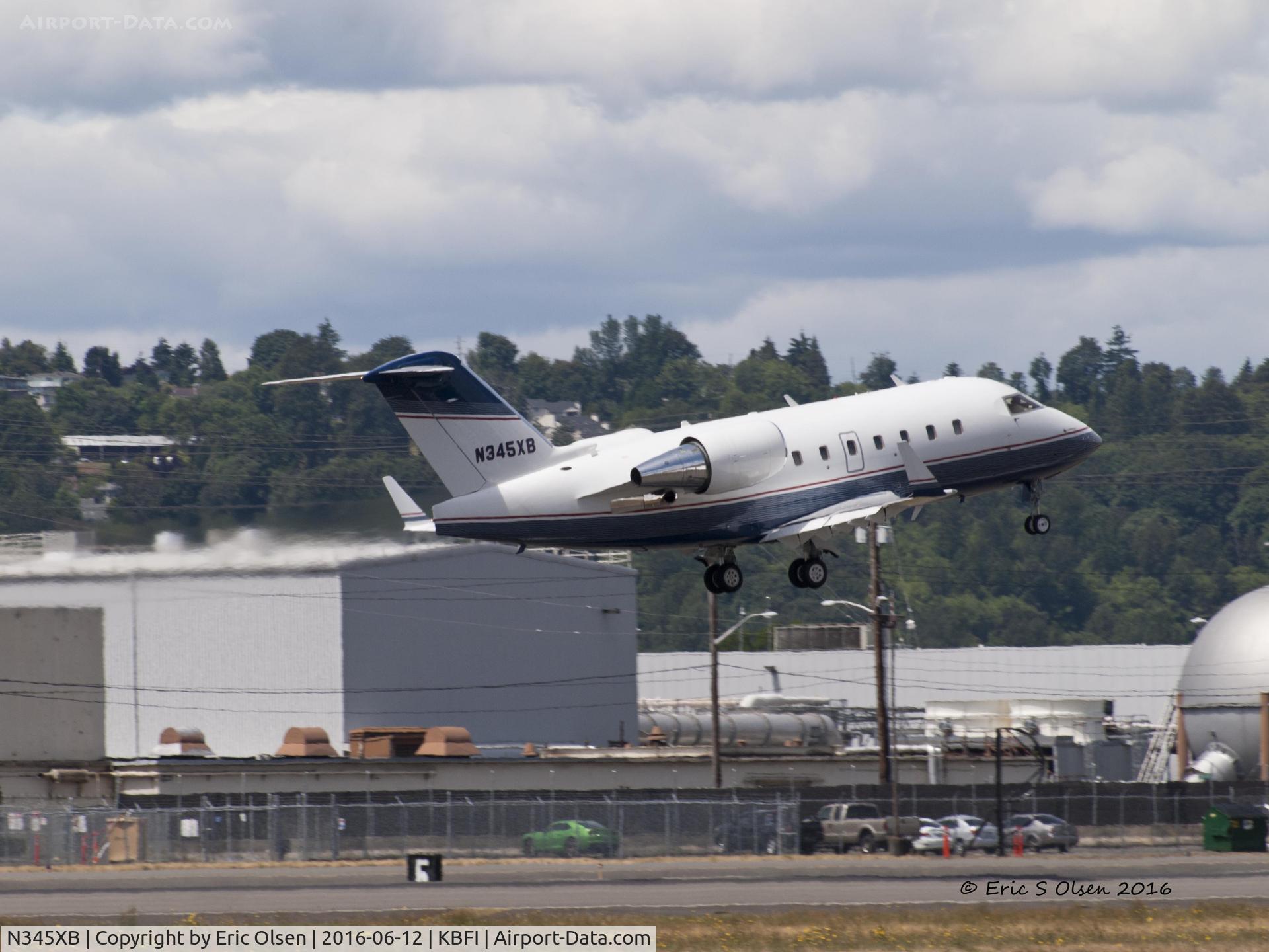 N345XB, 2005 Bombardier Challenger 604 (CL-600-2B16) C/N 5631, Bombardier leaving Boeing Field.