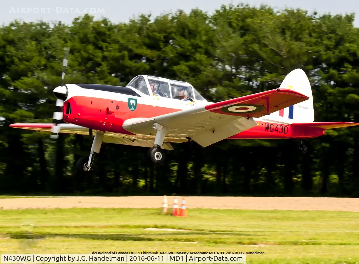 N430WG, 1951 De Havilland DHC-1 Chipmunk 22 C/N C1/0504, Near touch down.