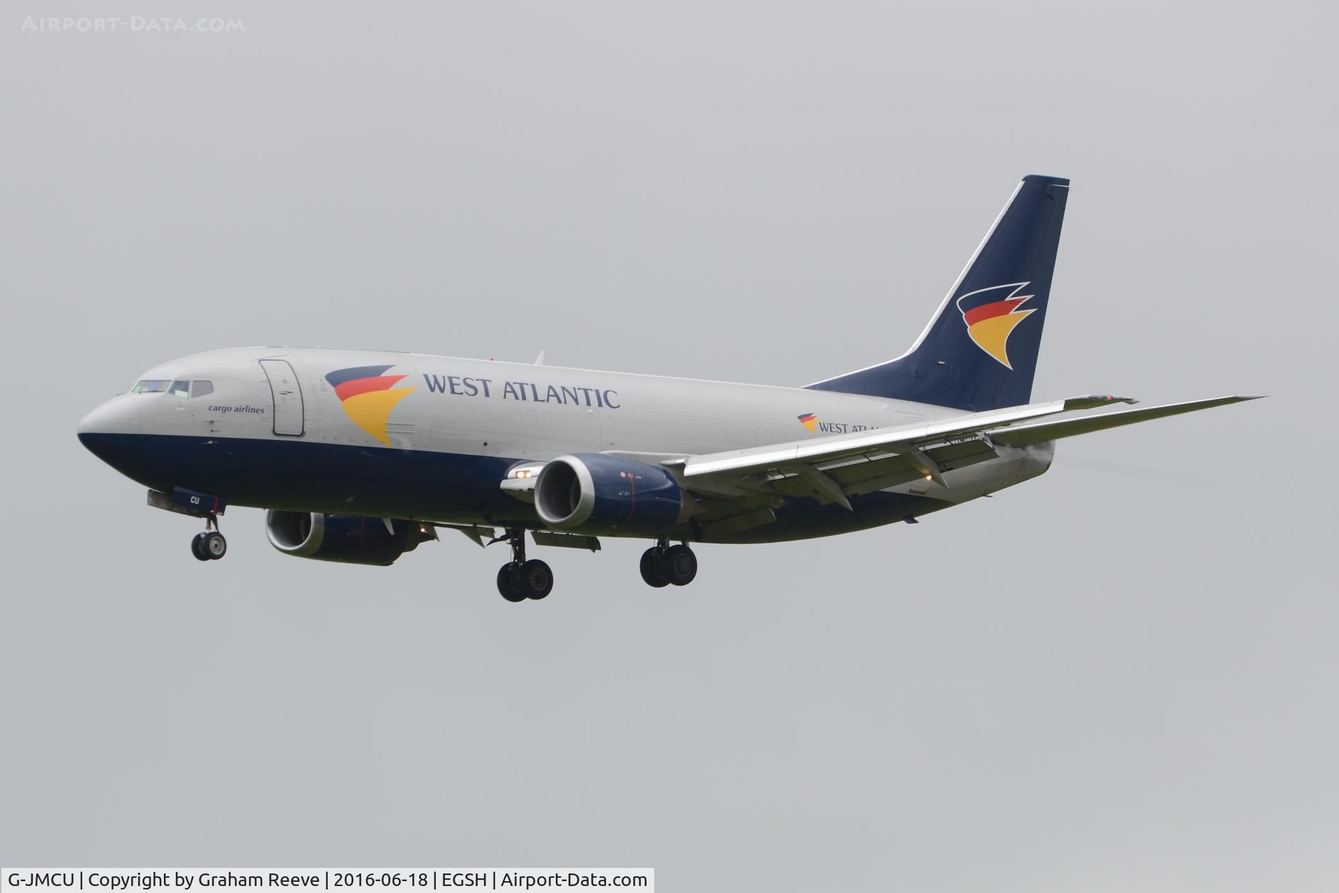 G-JMCU, 1987 Boeing 737-301(SF) C/N 23513, Landing at Norwich.