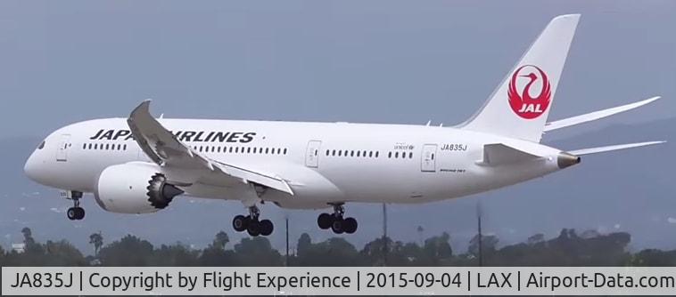 JA835J, 2016 Boeing 787-8 Dreamliner Dreamliner C/N 34510, landing @ LAX runway 24L
