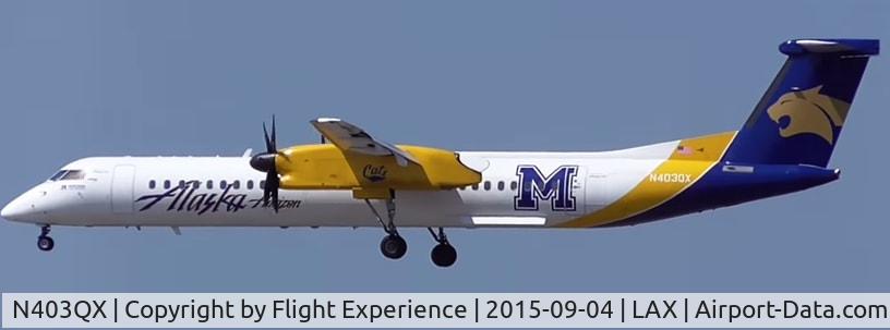 N403QX, 2001 De Havilland Canada DHC-8-402 Dash 8 C/N 4037, landing @ LAX runway 24L
