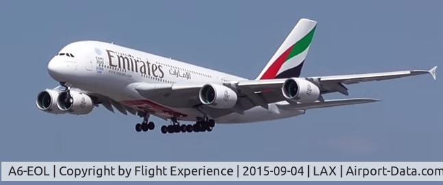 A6-EOL, 2015 Airbus A380-861 C/N 186, Landing @ LAX runway 24L