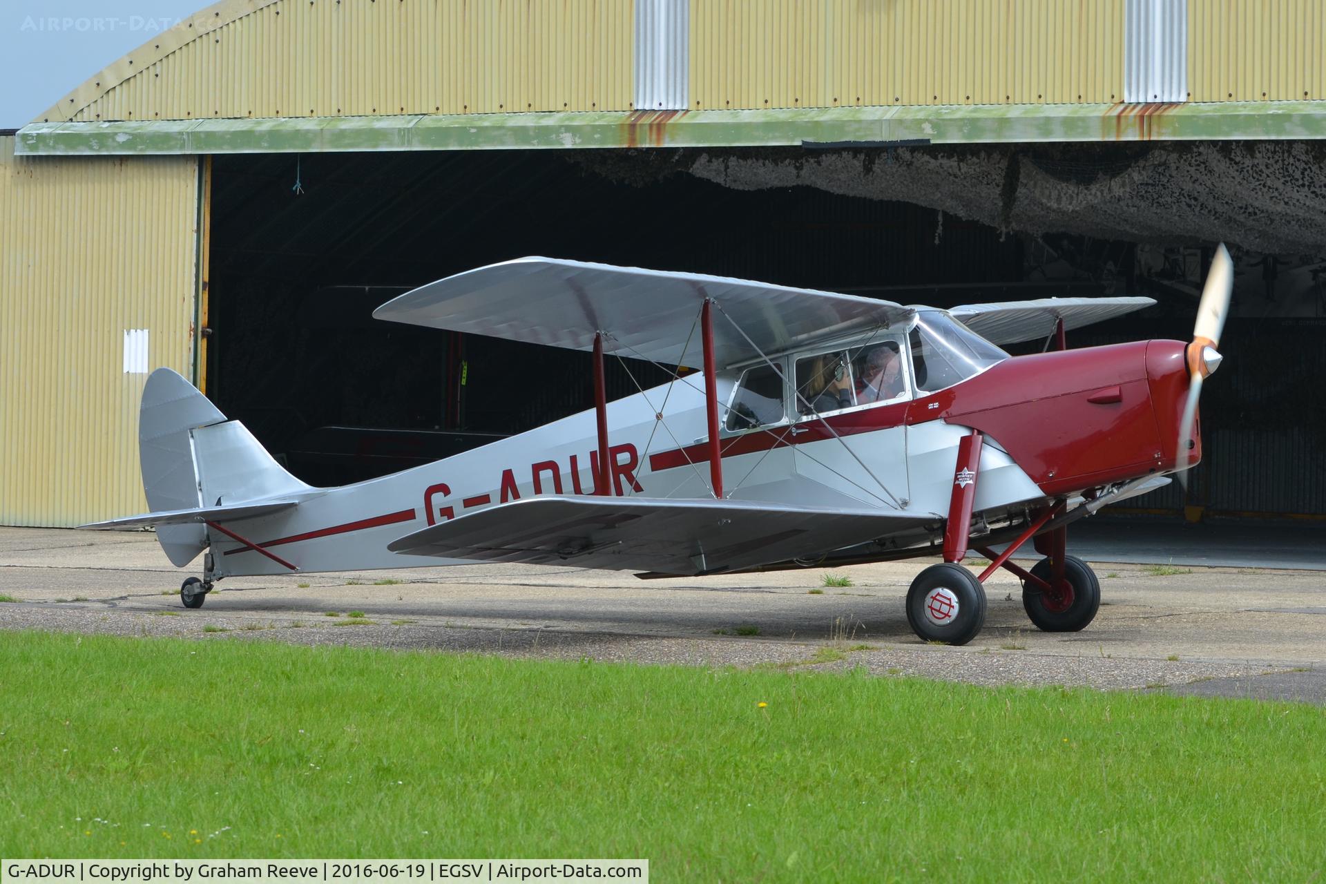 G-ADUR, 1936 De Havilland DH.87B Hornet Moth C/N 8085, About to depart.