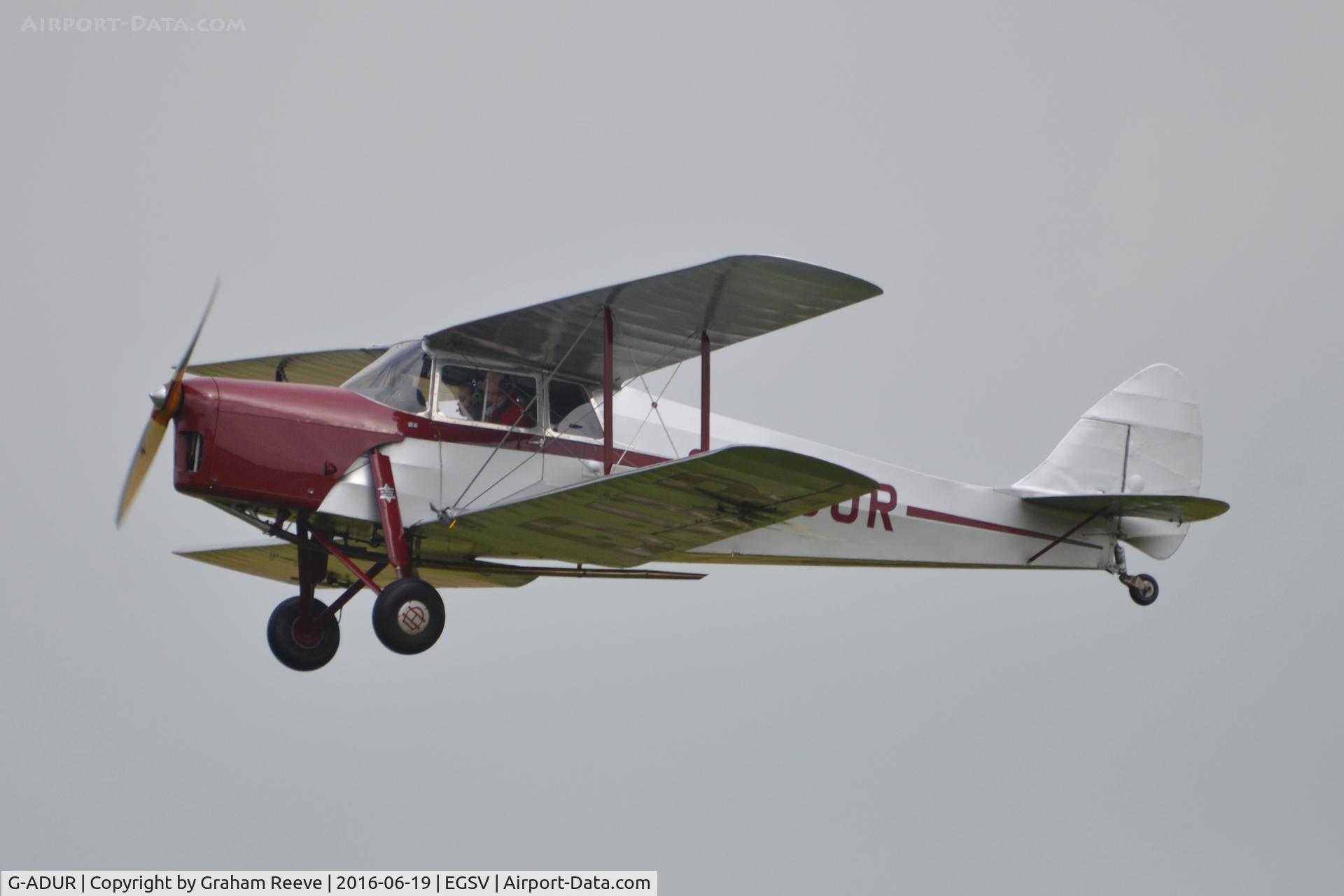 G-ADUR, 1936 De Havilland DH.87B Hornet Moth C/N 8085, Departing from Old Buckenham.