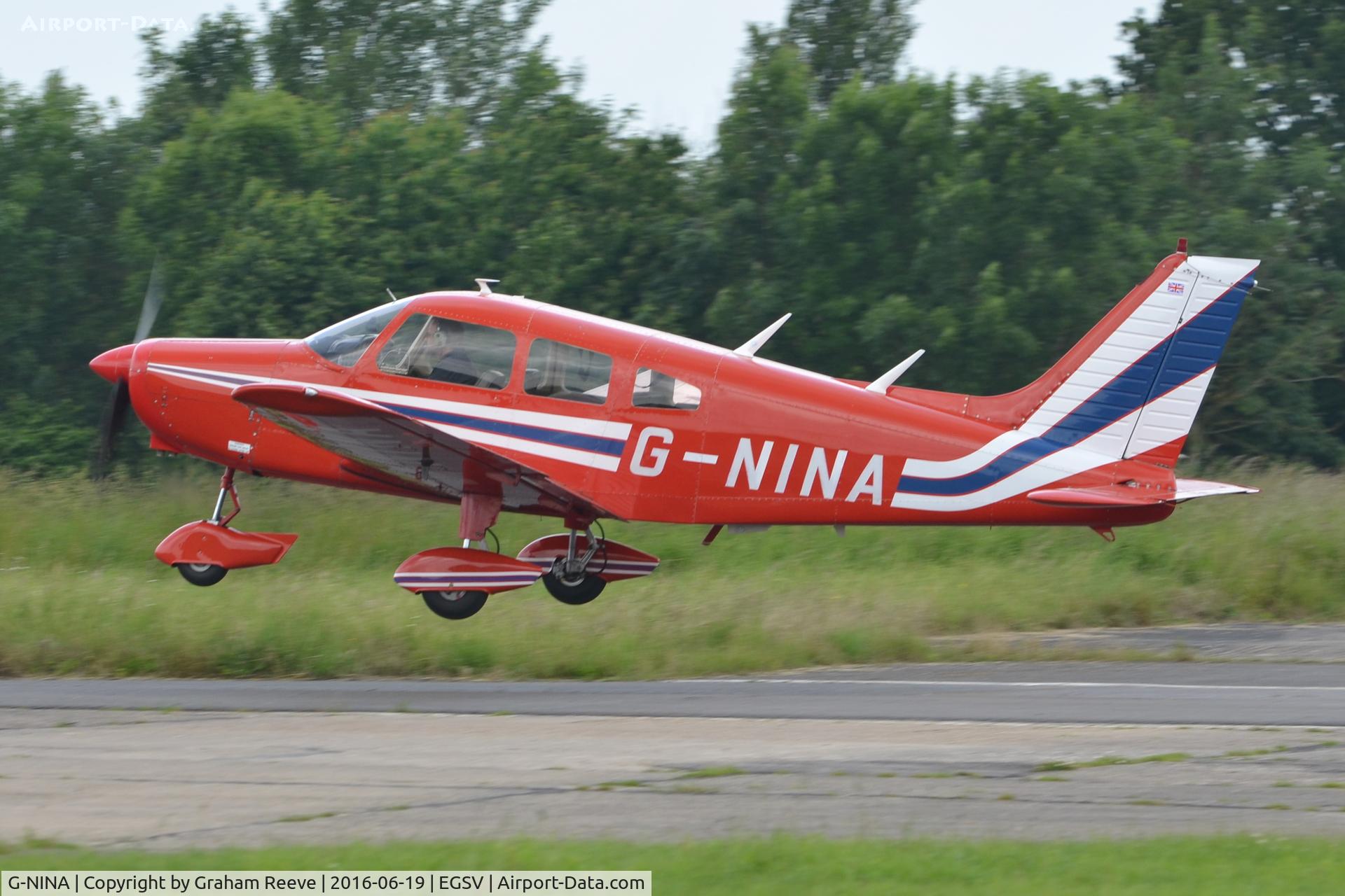 G-NINA, 1977 Piper PA-28-161 Cherokee Warrior II C/N 28-7716162, Departing from Old Buckenham.