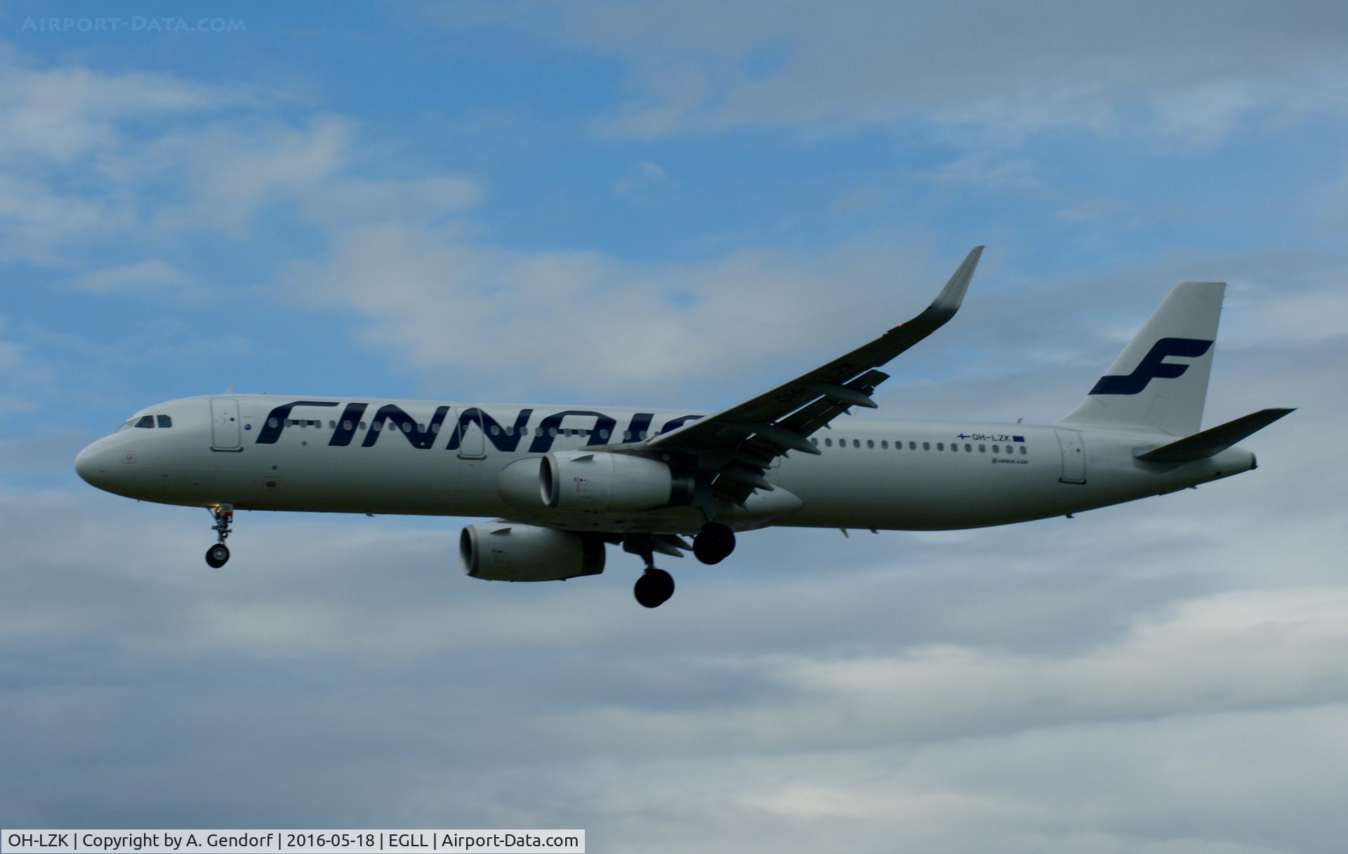 OH-LZK, 2014 Airbus A321-231 C/N 5961, Finnair, is here landing at London Heathrow(EGLL)