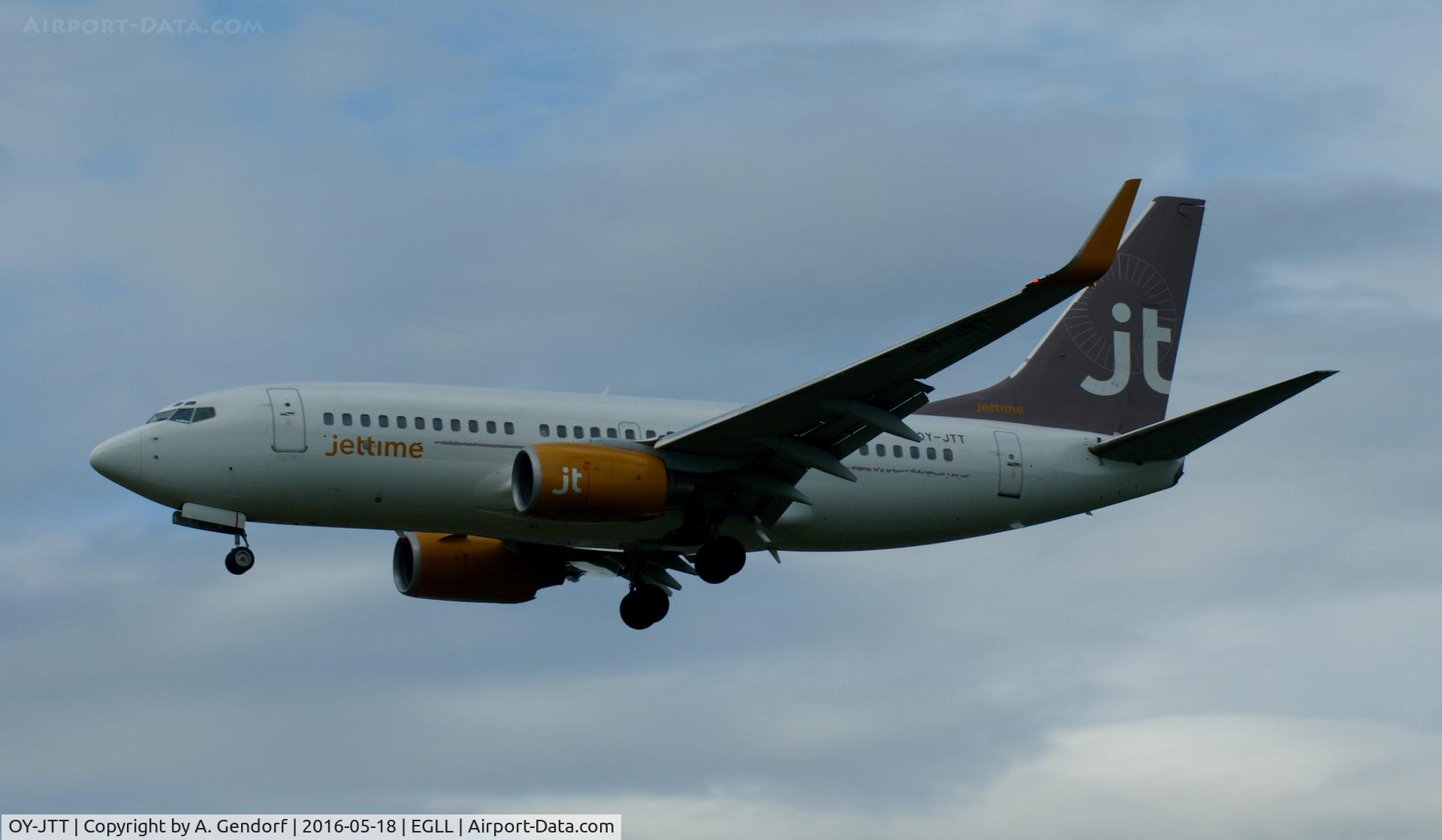OY-JTT, 1999 Boeing 737-73S C/N 29079, Jet Time, seen here on finals at London Heathrow(EGLL)