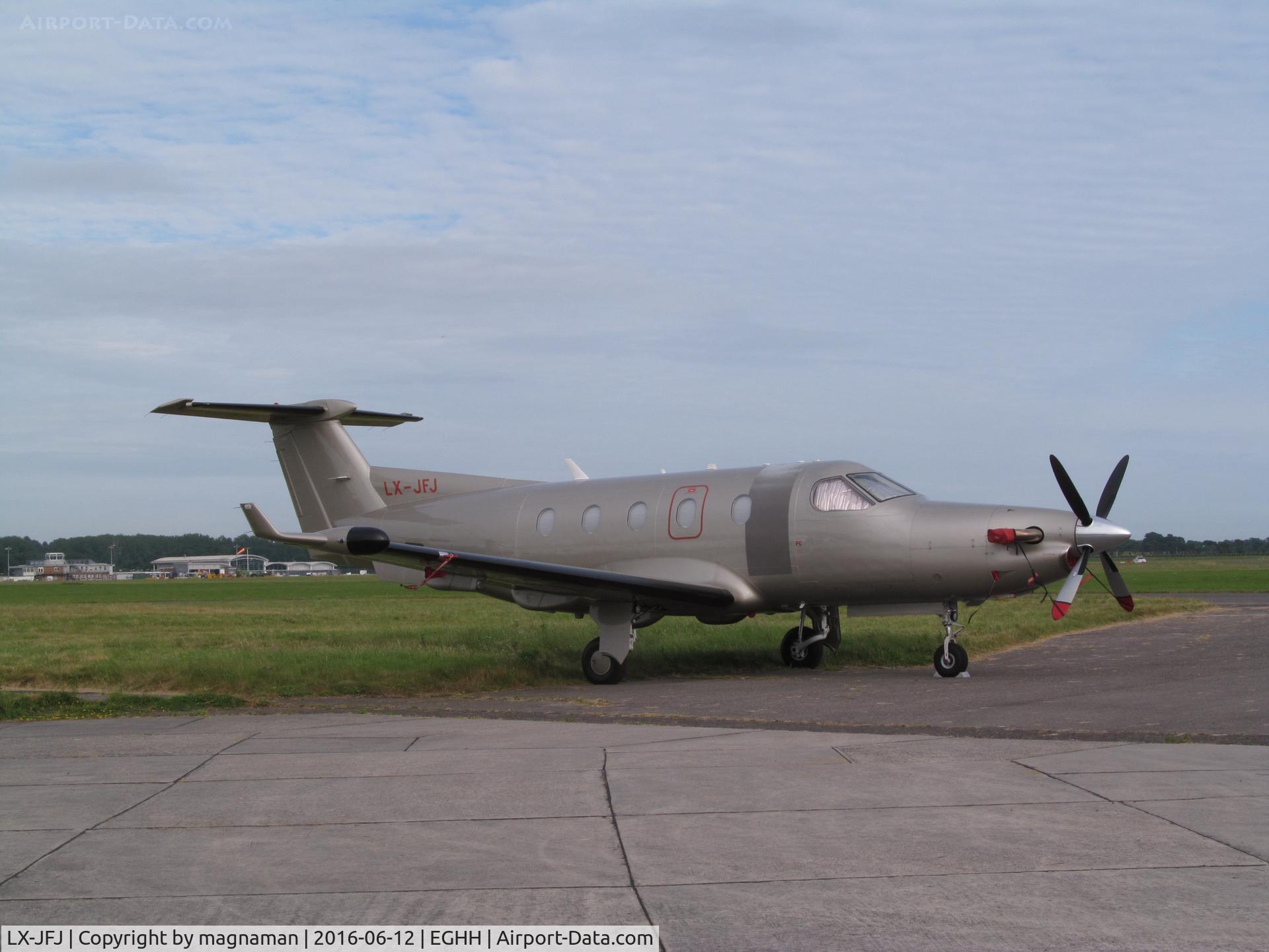 LX-JFJ, 2005 Pilatus PC-12/45 C/N 678, at hurn outside Pilatus hangar