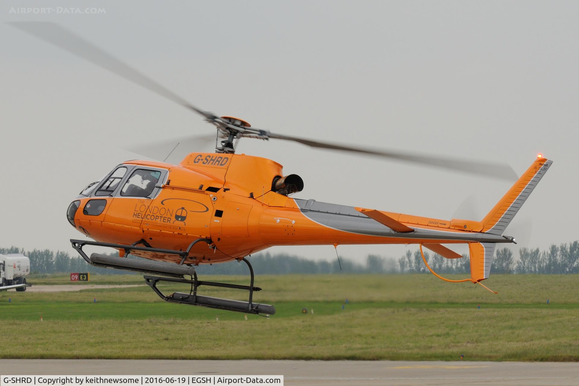G-SHRD, 2009 Eurocopter AS-350B-2 Ecureuil Ecureuil C/N 4712, Leaving Norwich.