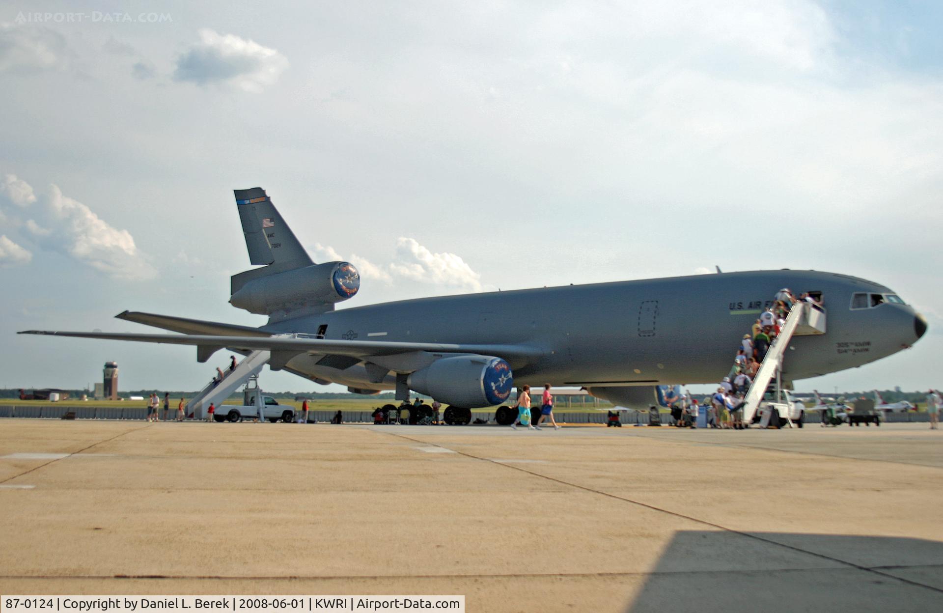 87-0124, 1987 McDonnell Douglas KC-10A Extender C/N 48310, Crowds of curious people wait their turn to board this KC-10 at an Air Force open house.