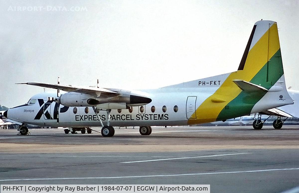 PH-FKT, 1967 Fokker F.27-600 Friendship C/N 10323, Fokker F-27-600 Friendship [10323] (XP Parcel Service) Luton~G 07/07/1984. From a slide.