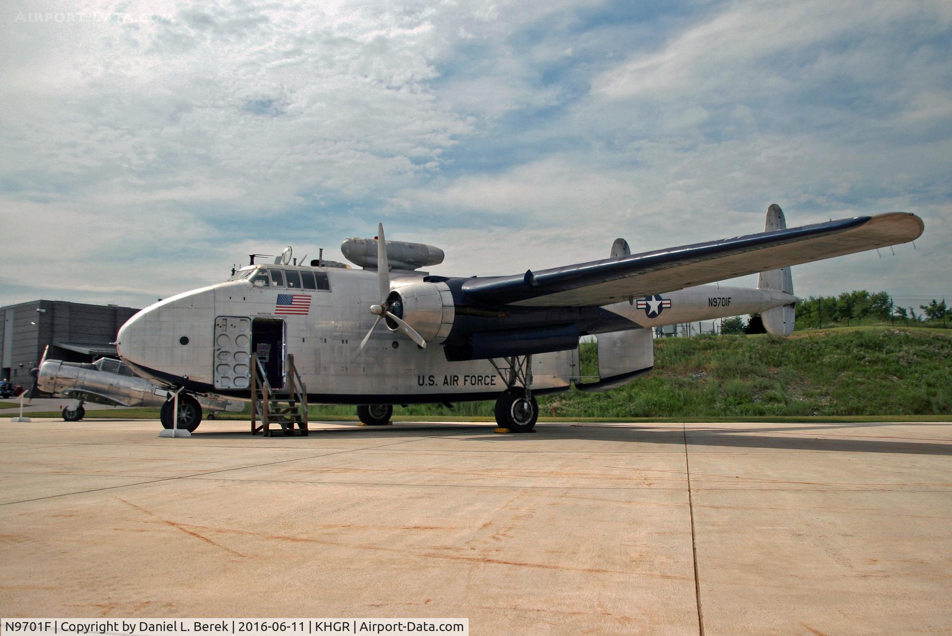 N9701F, 1945 Fairchild C-82A Packet C/N 10184 (45-57814), In the 1960s, this C-82 Packet ferried spare engines to stranded jets.  Now, she is back at her birthplace, as part of the Hagerstown Aviation Museum.  She is also the only airworthy C-82 in the world.