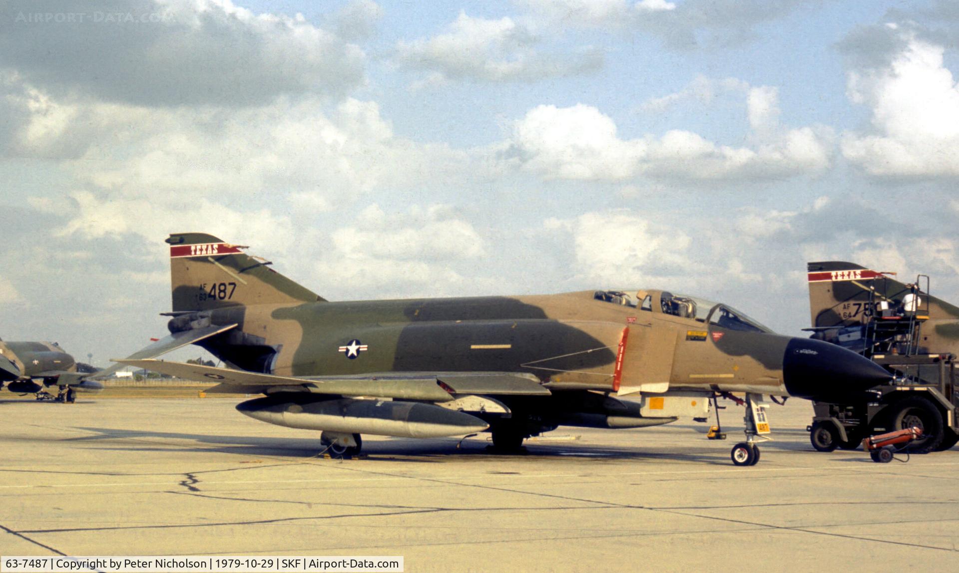 63-7487, 1963 McDonnell F-4C-18-MC Phantom II C/N 485, F-4C Phantom of 182nd Tactical Fighter Squadron/149th Tactical Fighter Group at Kelly AFB in October 1979.
