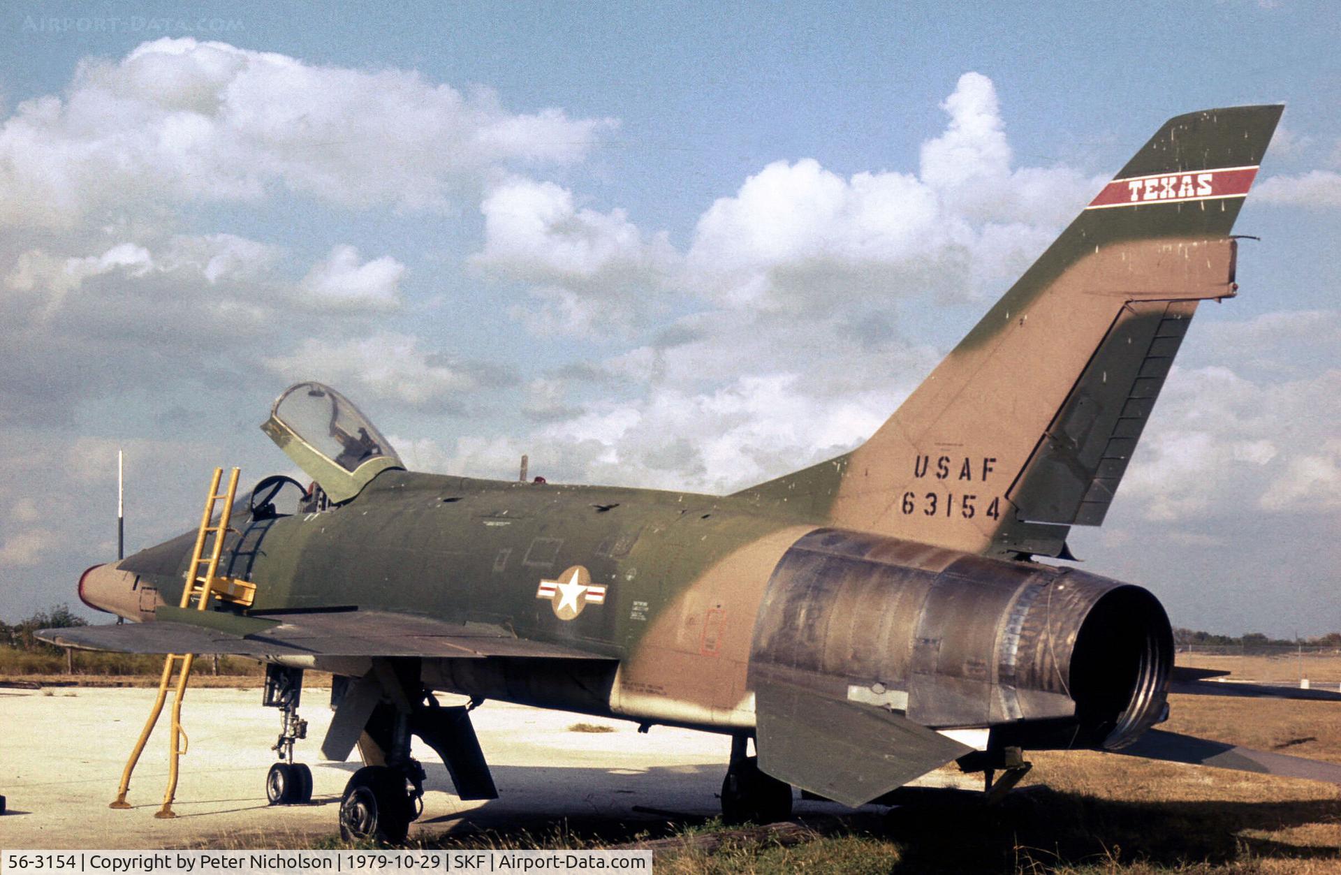 56-3154, 1956 North American F-100D Super Sabre C/N 235-350, F-100D Super Sabre of 182nd Tactical Fighter Squadron/149th Tactical Fighter Group at Kelly AFB in October 1979