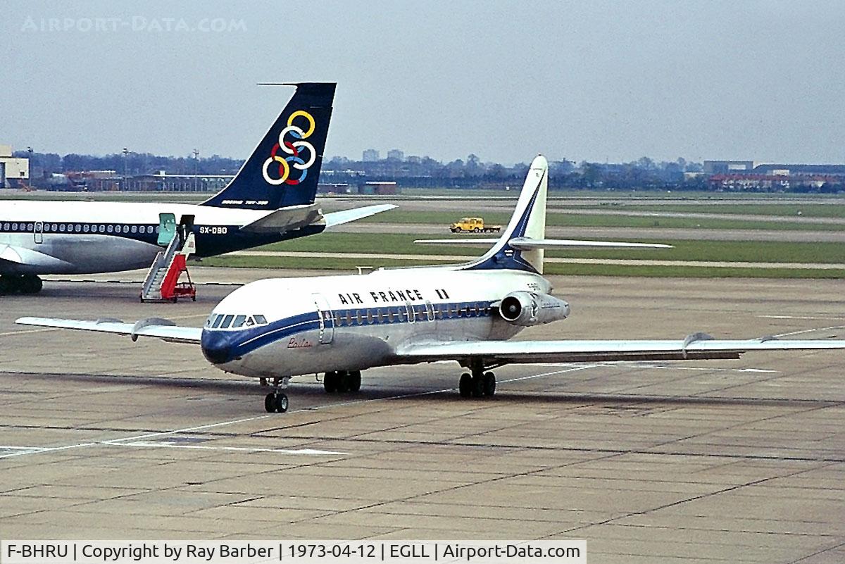 F-BHRU, 1960 Sud Aviation SE-210 Caravelle III C/N 58, Sud Aviation SE.210 Caravelle 3 [058] (Air France) Heathrow~G 12/04/1973. From a slide.