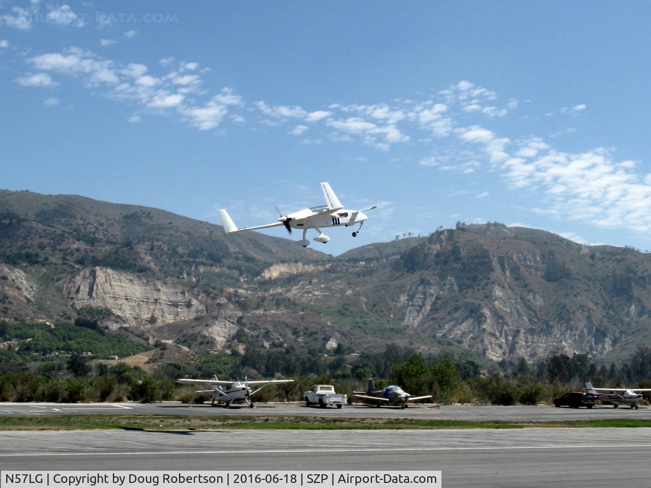 N57LG, 1983 Rutan VariEze C/N 57Z, 1983 Godsey/Klaus Savier VARIEZE pusher canard 'DELAMINATOR III', Continental O-200 100+ Hp, Light-Speed Engineering Plasma Ignition, multiple records setter/winner, takeoff climb Rwy 22