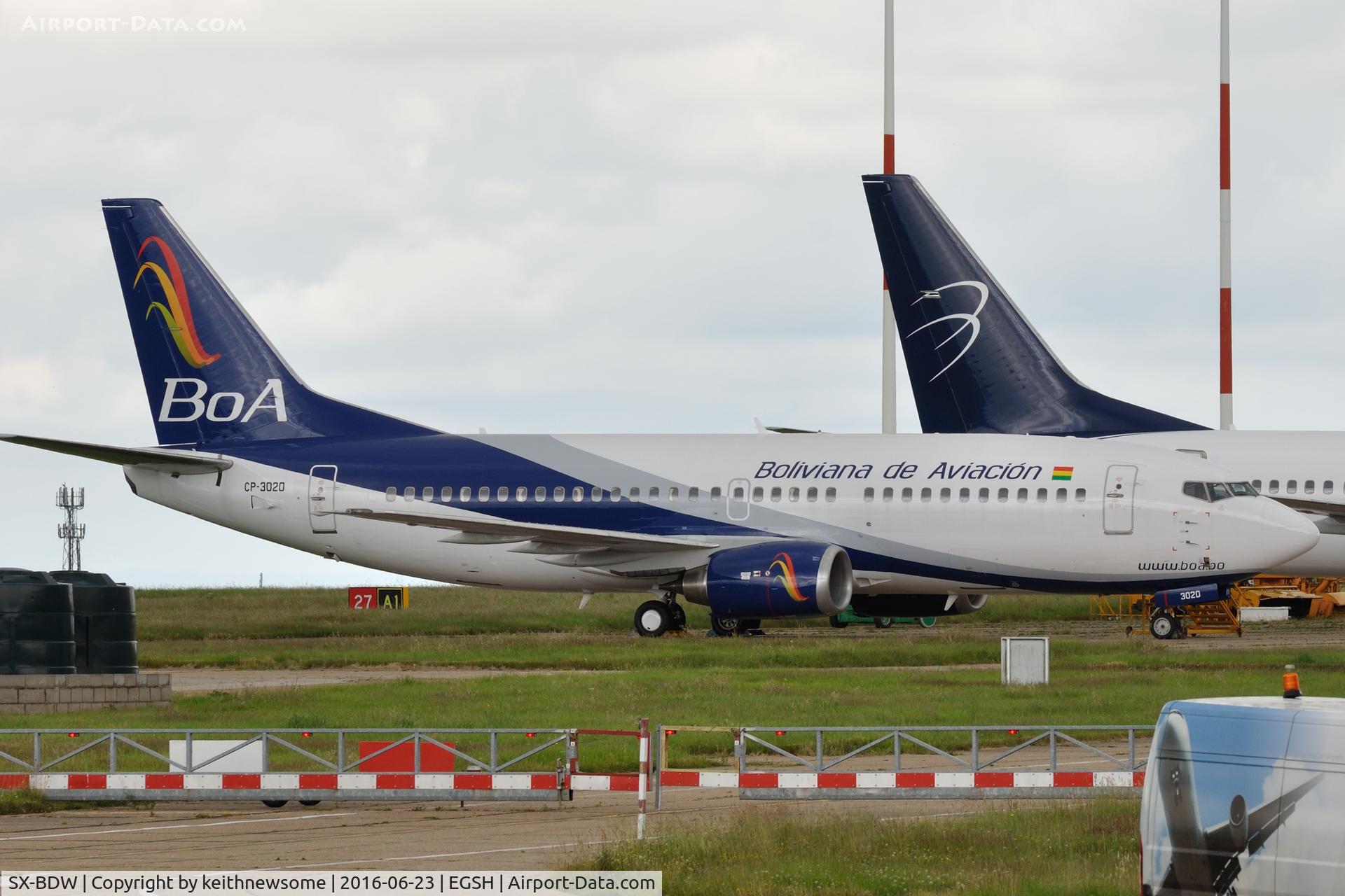 SX-BDW, 1997 Boeing 737-37Q C/N 28537, Now showing as CP-3020.