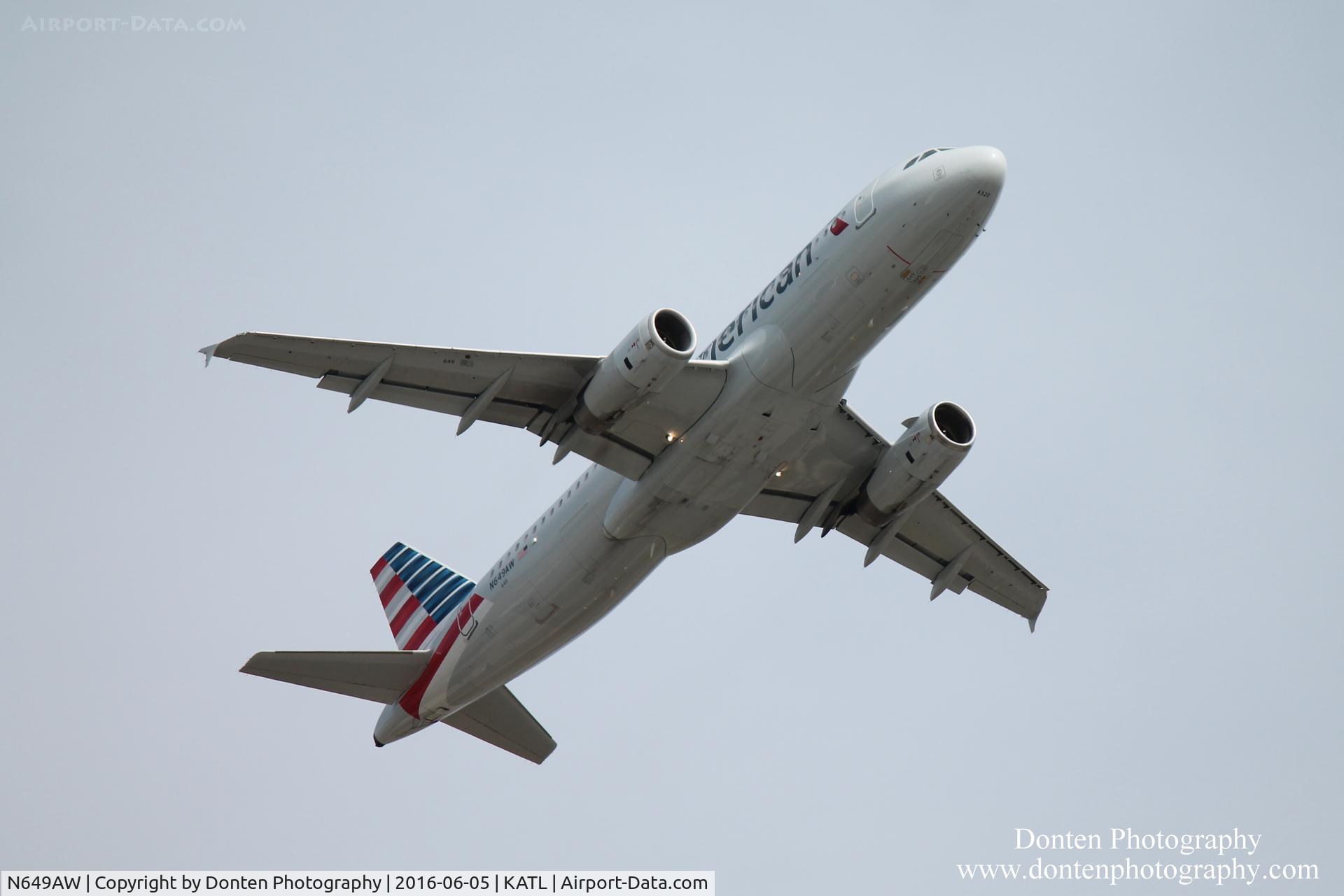 N649AW, 1998 Airbus A320-232 C/N 803, American Flight 2061 (N649AW) departs Hartsfield-Jackson Atlanta International Airport enroute to Charlotte/Douglas International